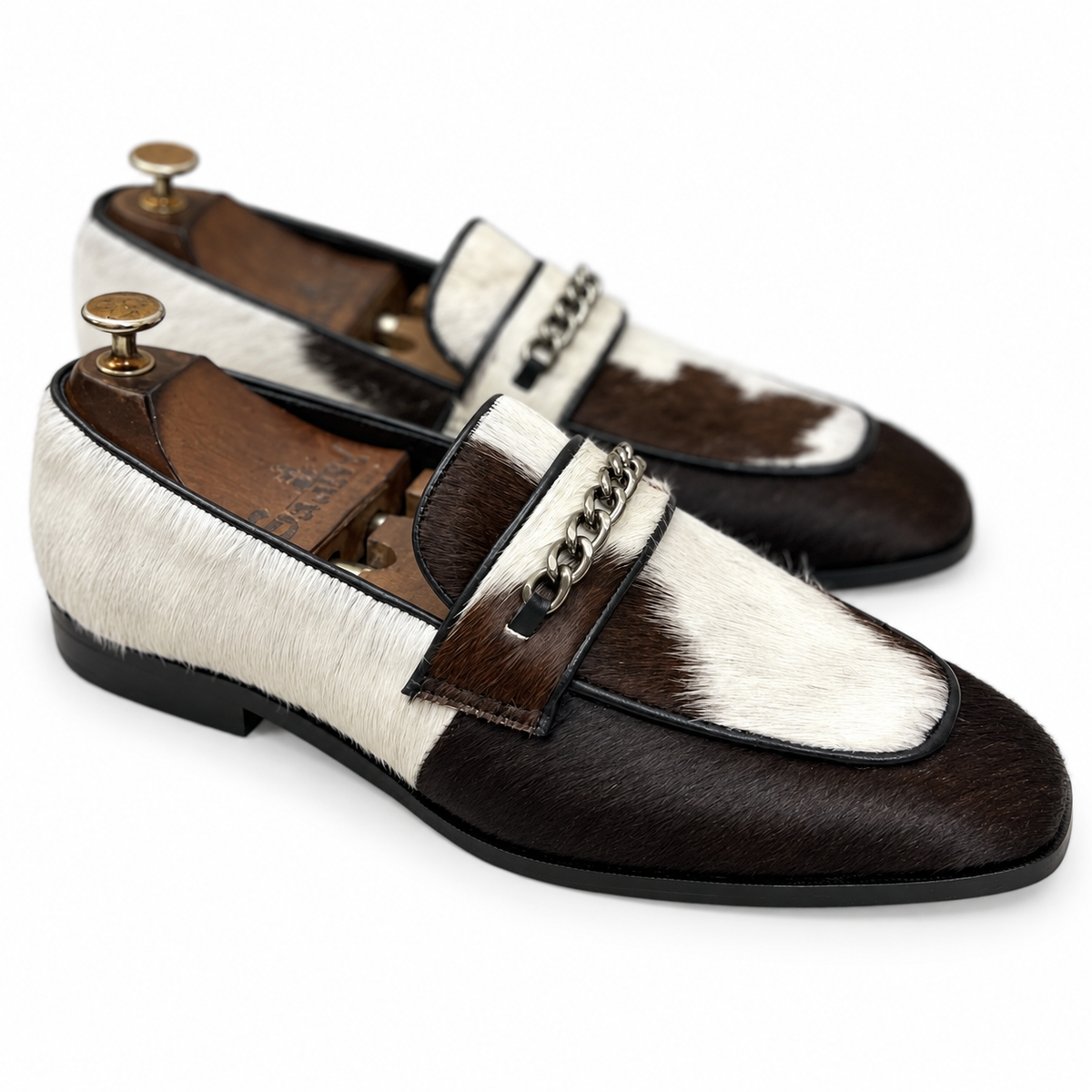 Hairon Leather Loafers With Black Metal Chain