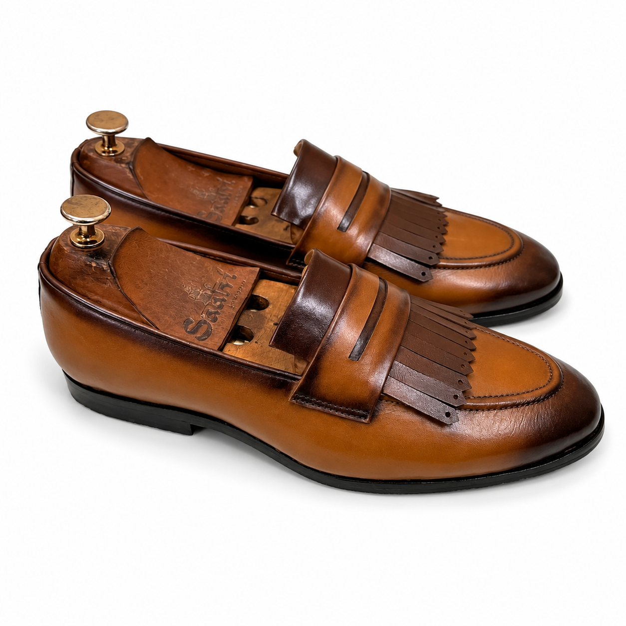 Tan Penny Loafers With Fringes