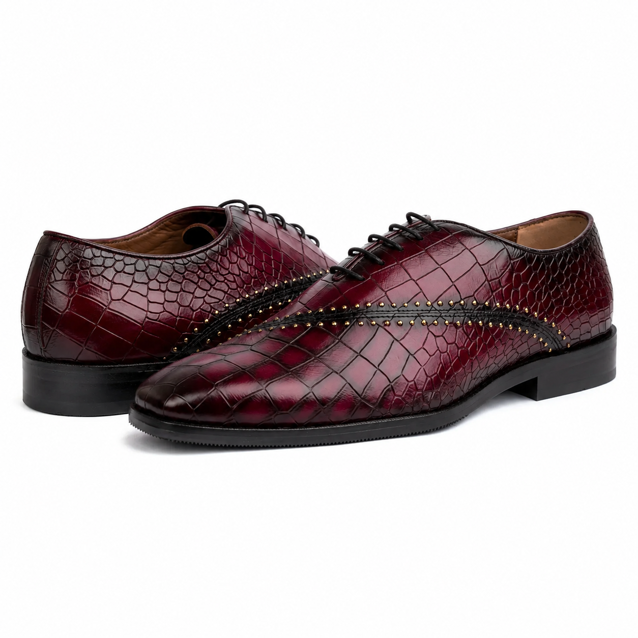 The Bordeaux Sovereign – Croc-Embossed Studded Oxford