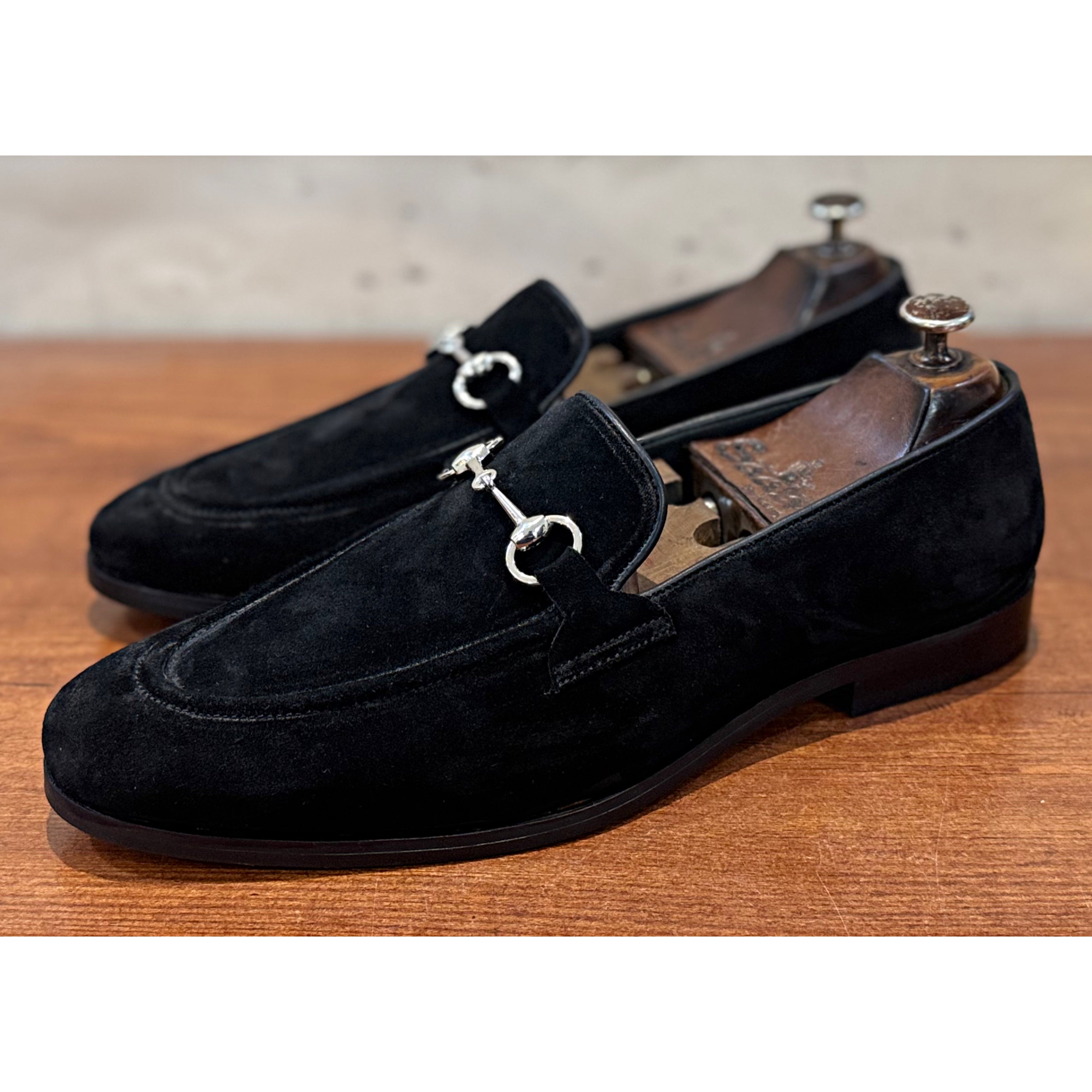 Black Suede Horsebit Loafers