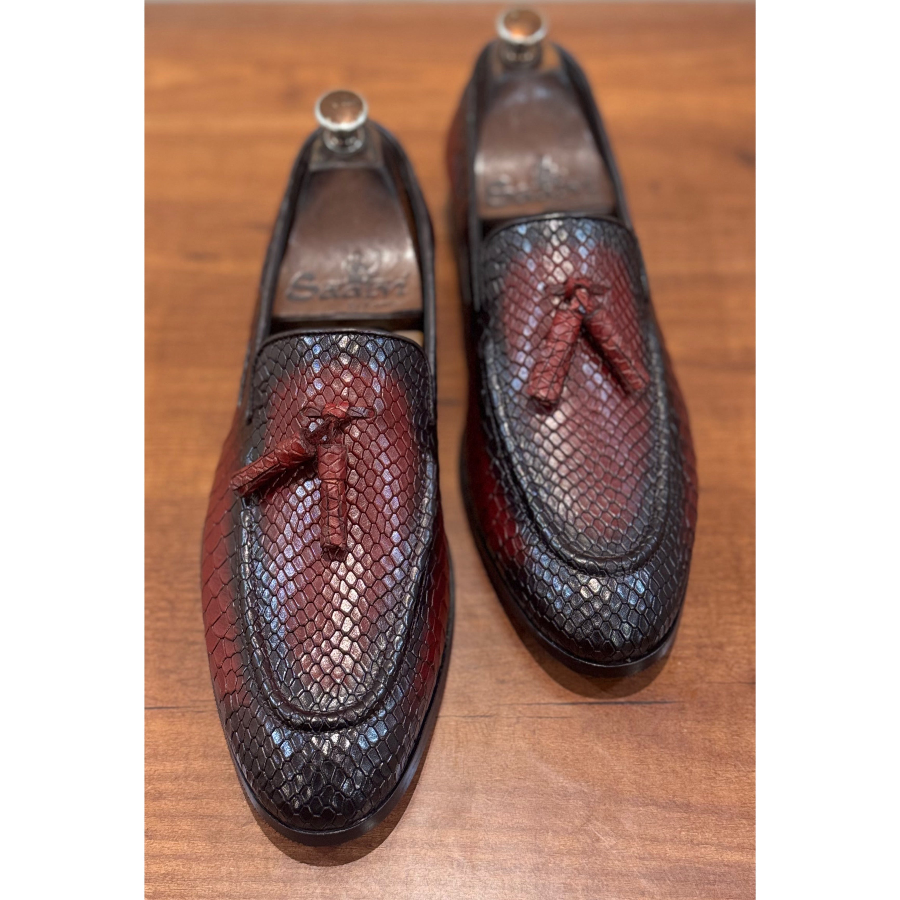 Python Embossed Loafers With Tassels R