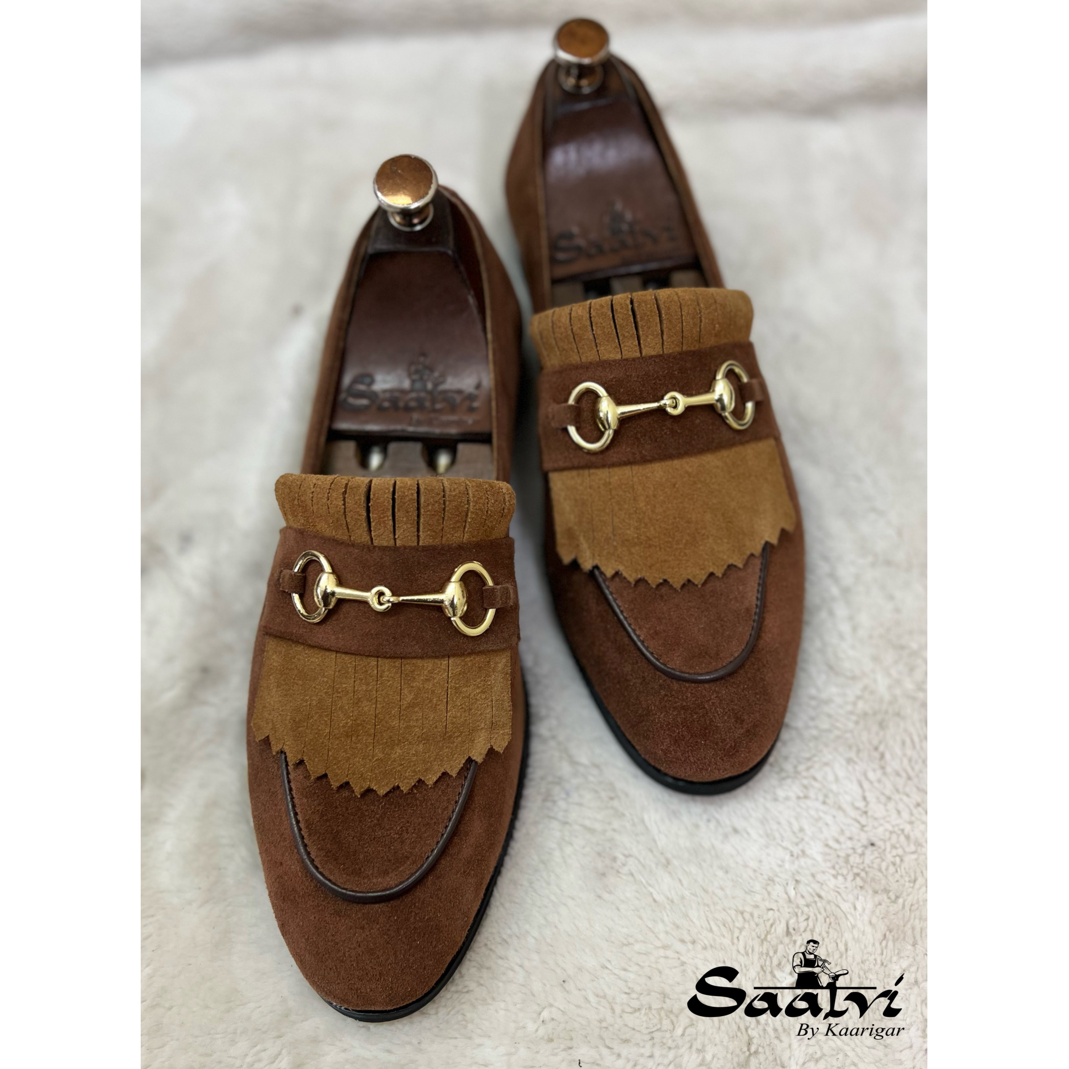 Brown Suede Loafers With Fringes