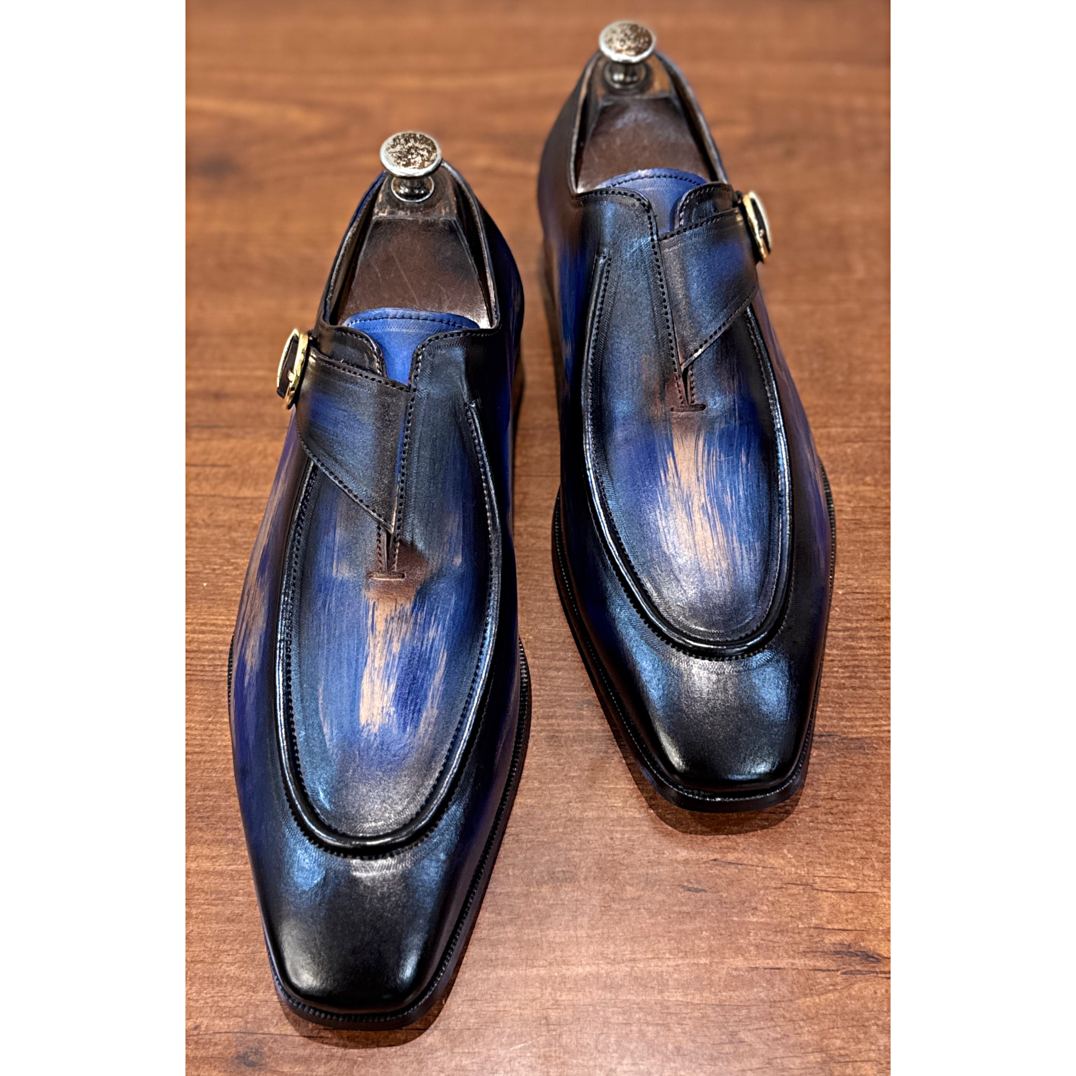 Azure Monarch Patina Monk Strap Shoes