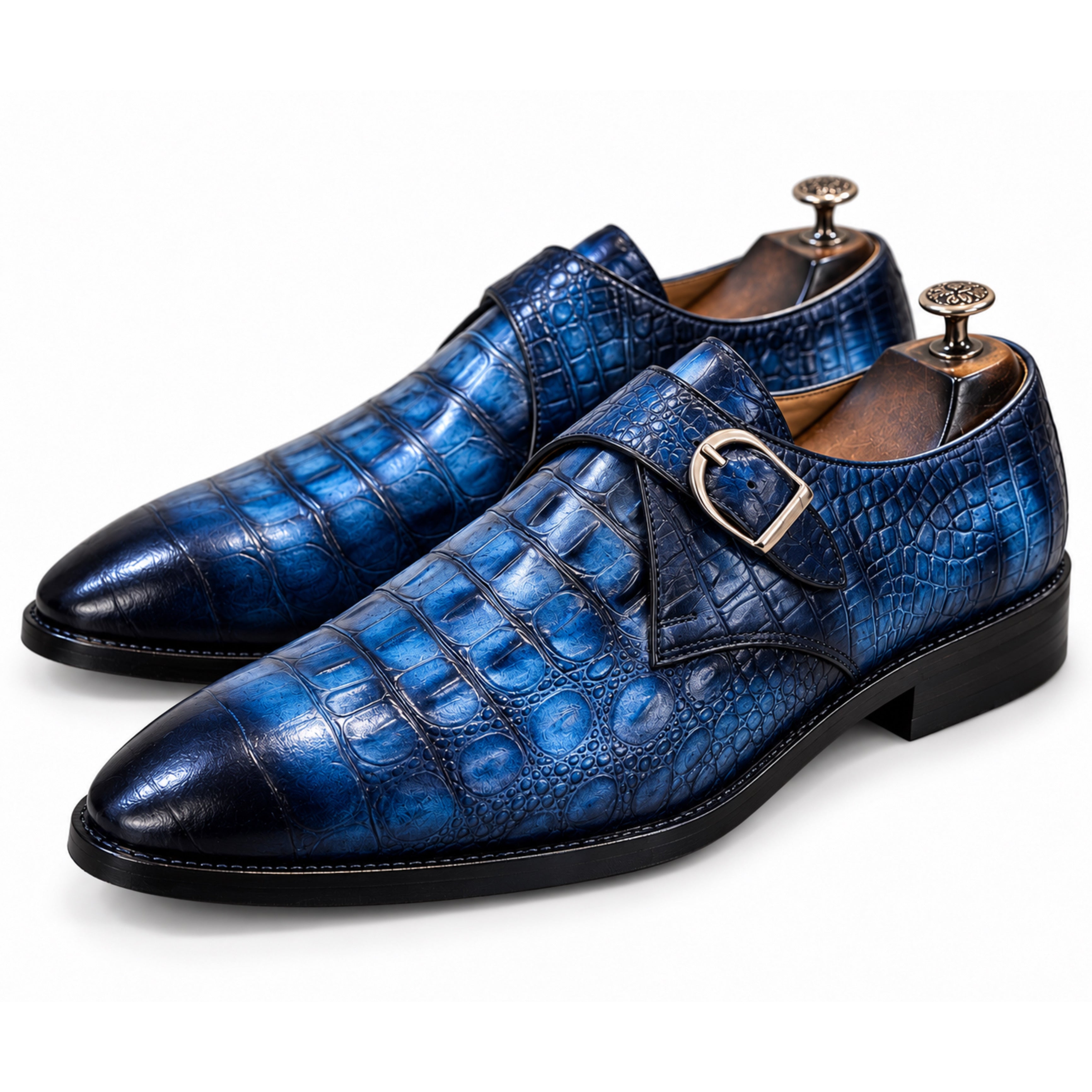 Sapphire Blue Croc-Embossed Monk Strap