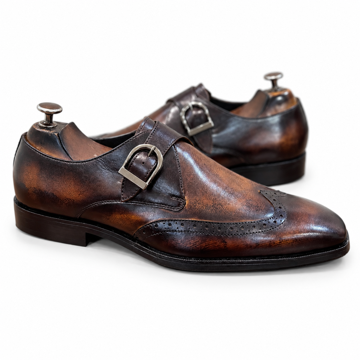 Tobacco Artisan Hand-Patina Single Monk Brogue Shoes