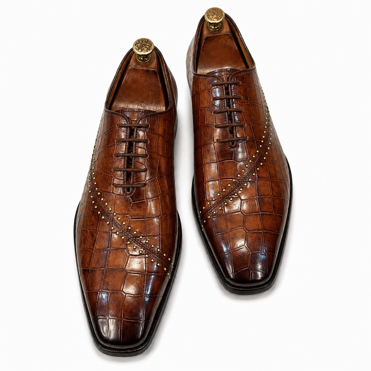 Royal Cognac Croco Studded Oxford Shoes