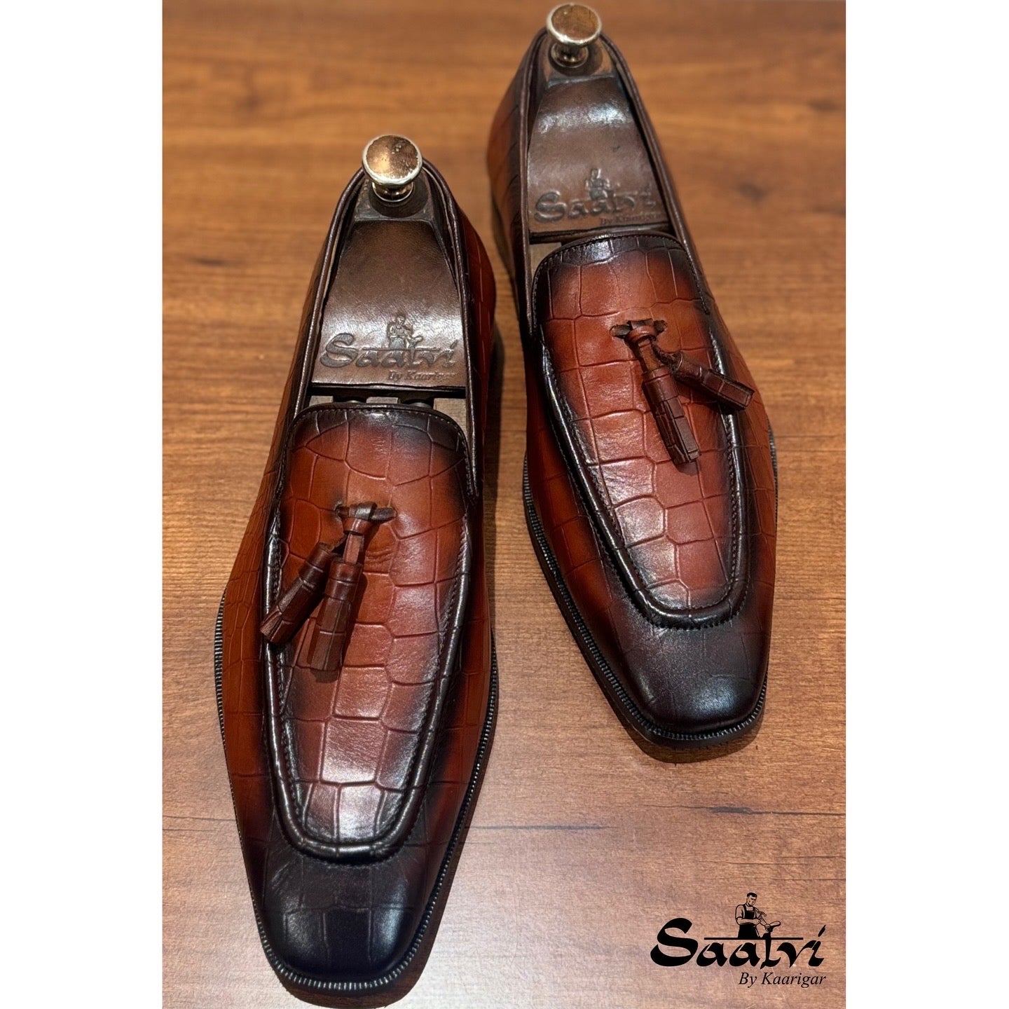 Studland - Tan Croco Tassel Loafers