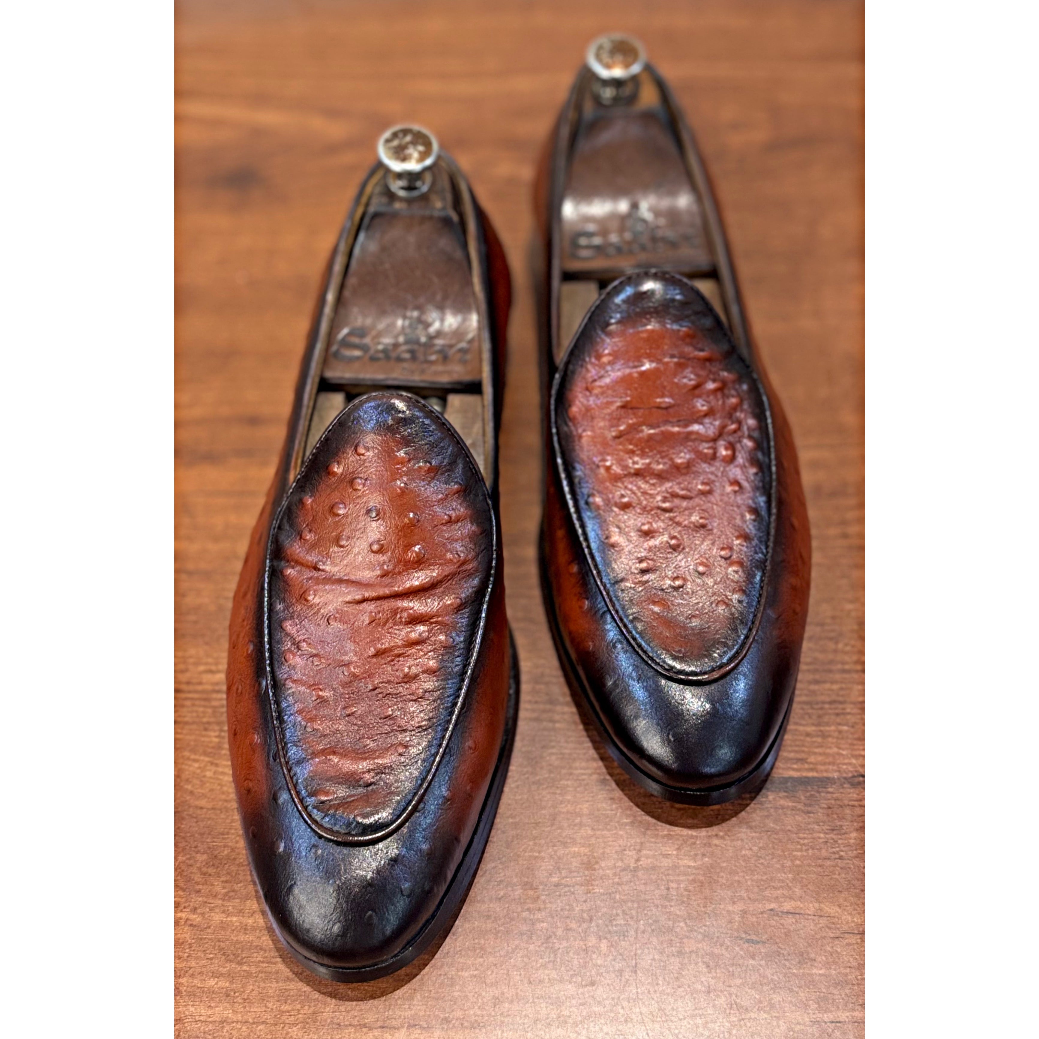 Belgian Loafers Ostrich Embossed Tan