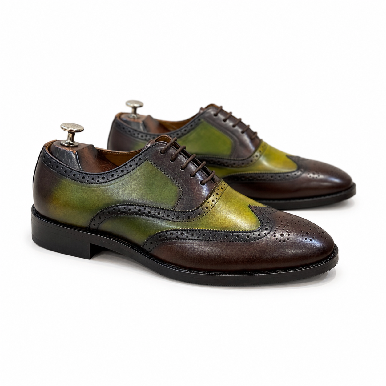 Olive Green & Brown Wingtip Brogue Oxfords
