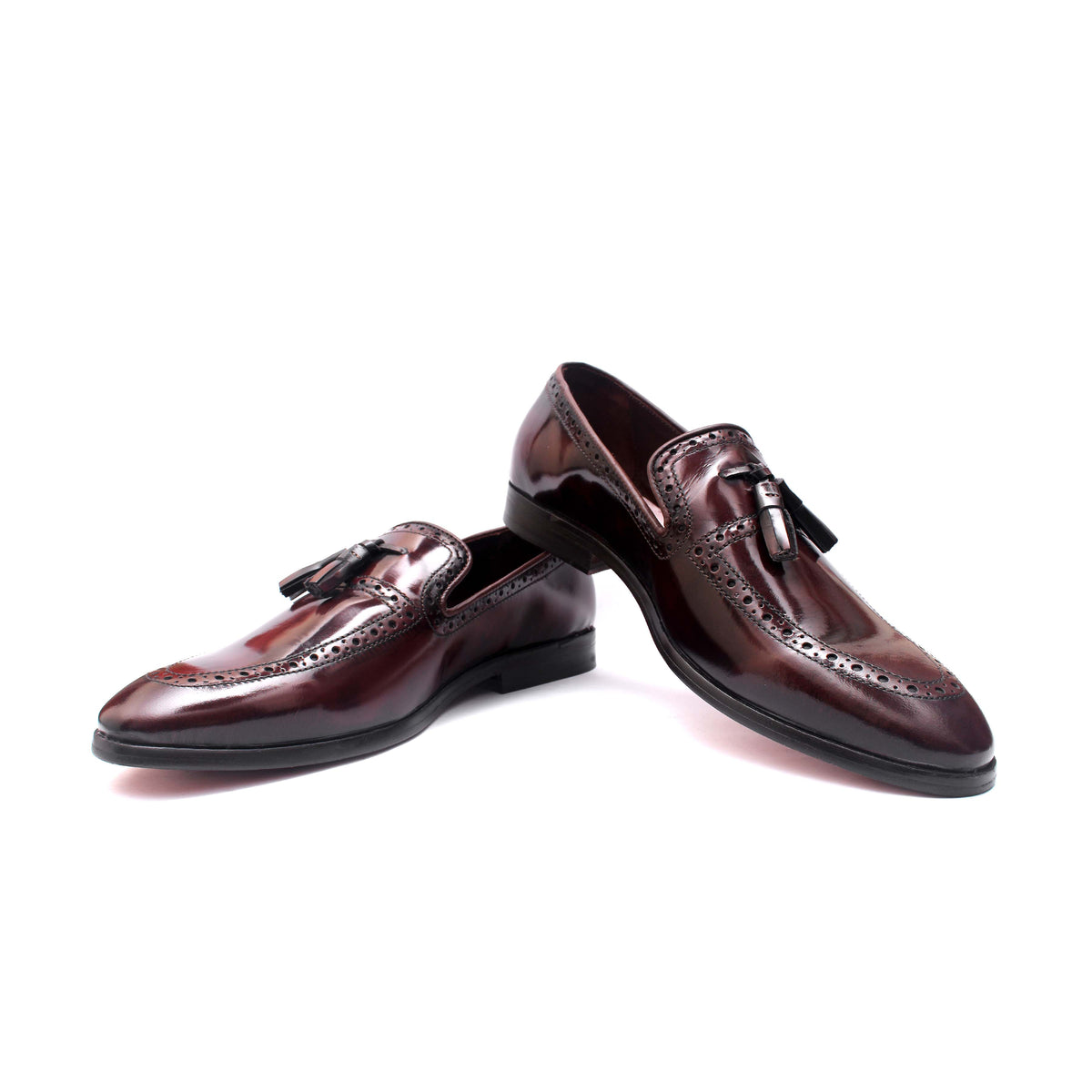 Valmont Bordeaux Hand-Patina Brogue Tassel Loafers