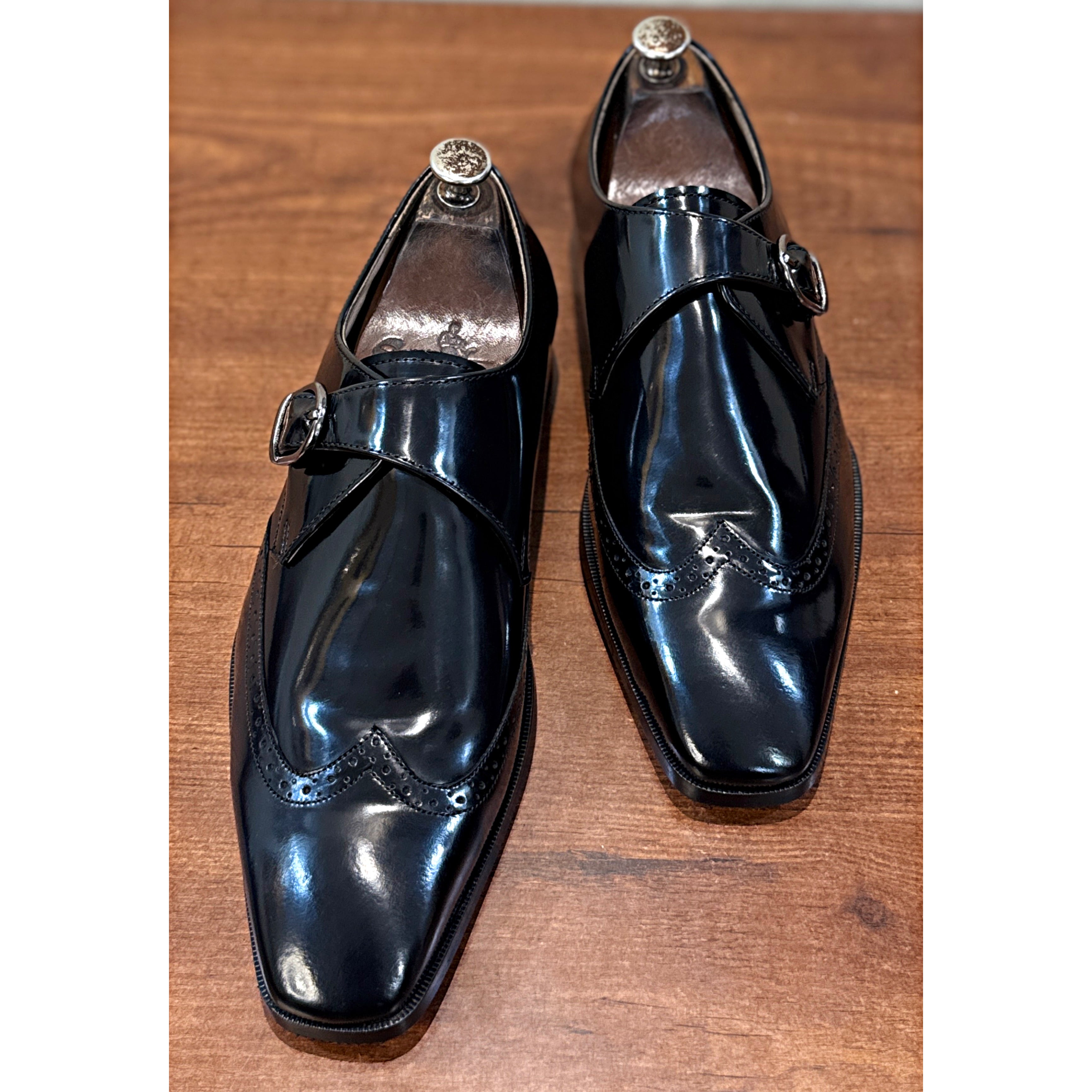 Black Patent Leather Monk Strap Shoes – Luxury Single Buckle Formal Dress Shoes