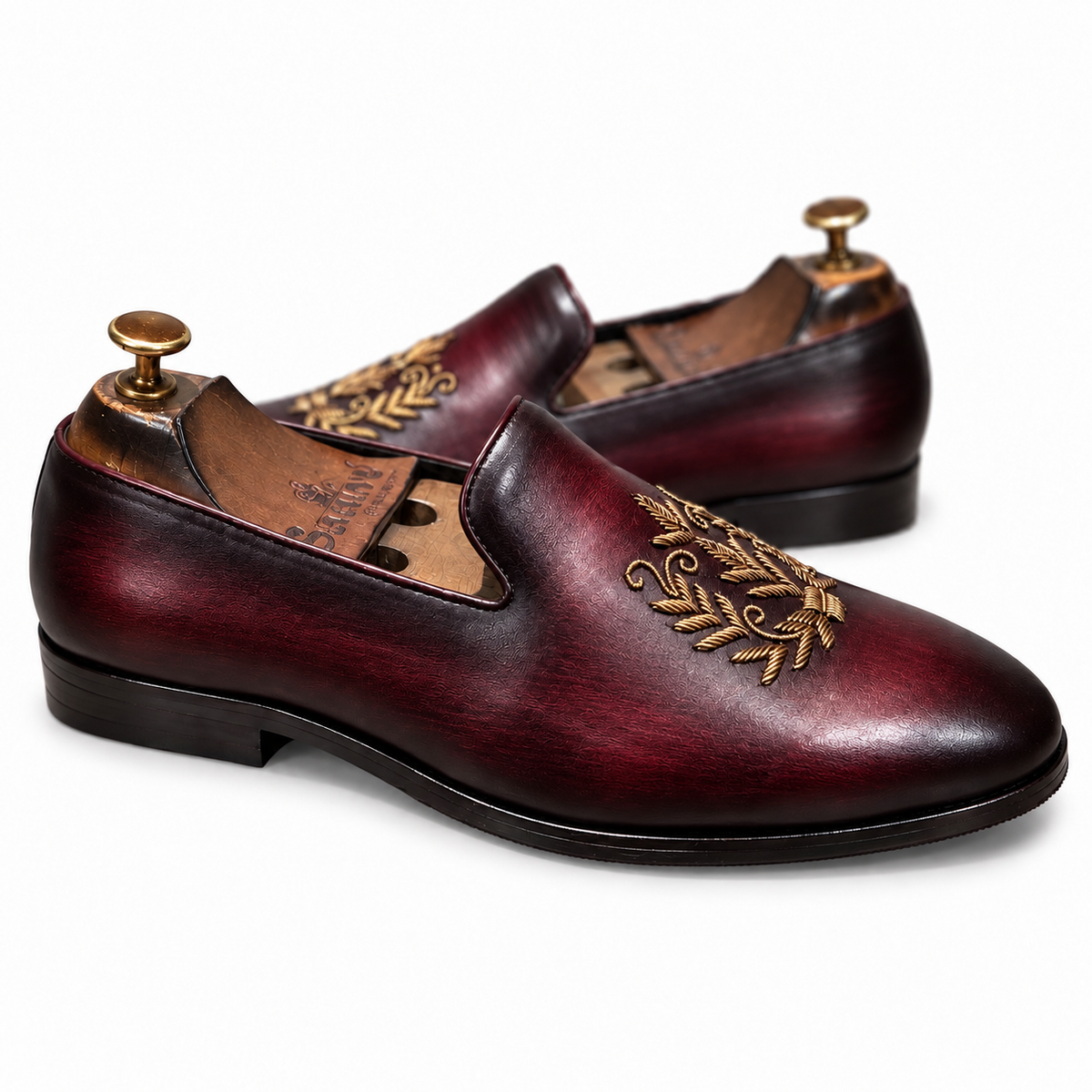 Saalvi Aranya Burgundy Leather Zardosi Loafers