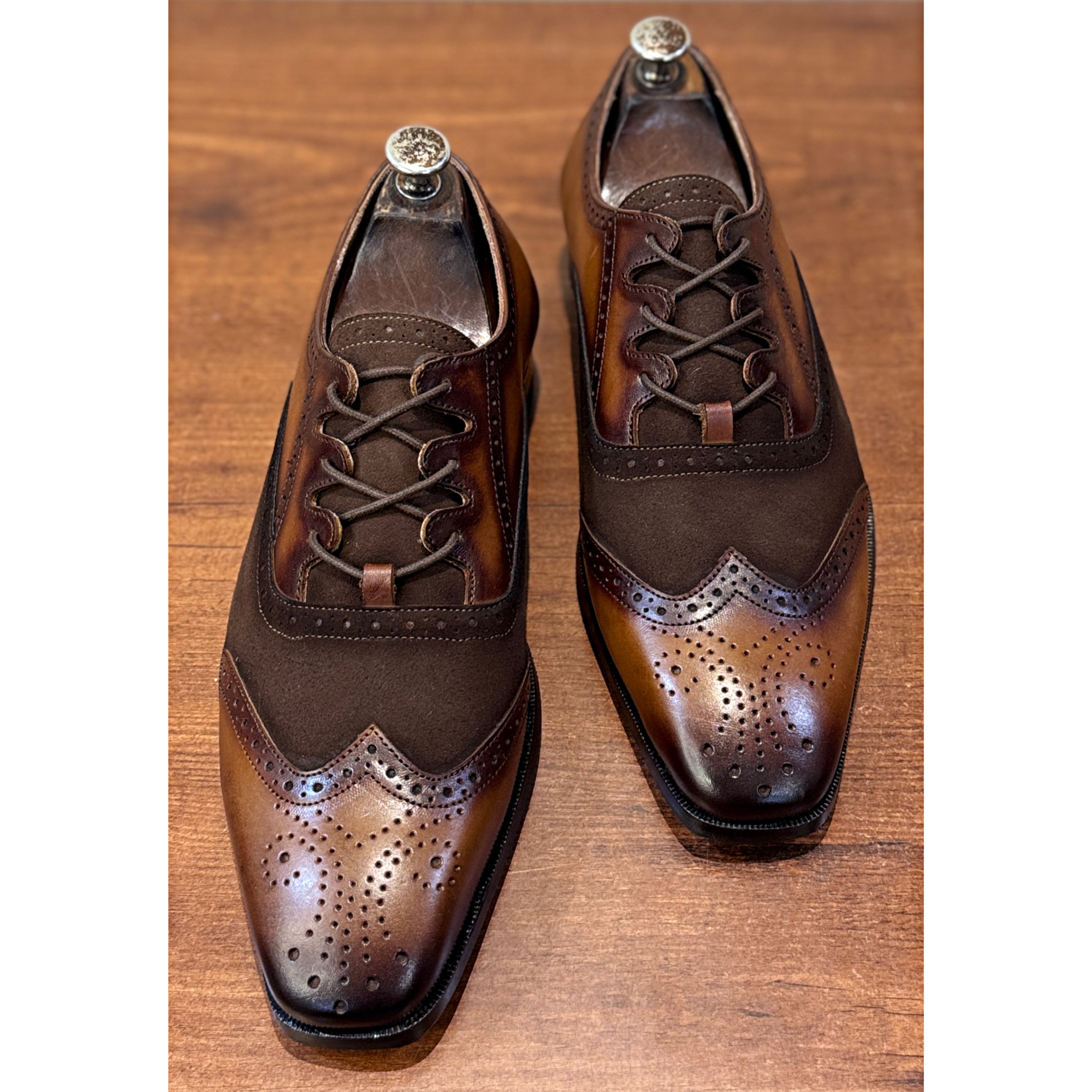 Criss Cross Hand Patina Oxford Brogues Tan Brown