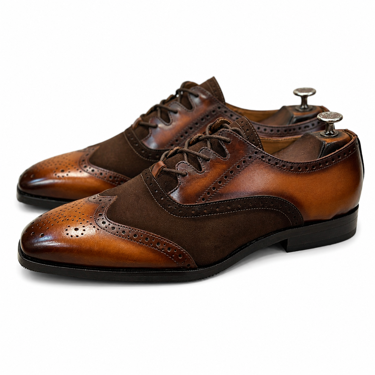 Criss Cross Hand Patina Oxford Brogues Tan Brown