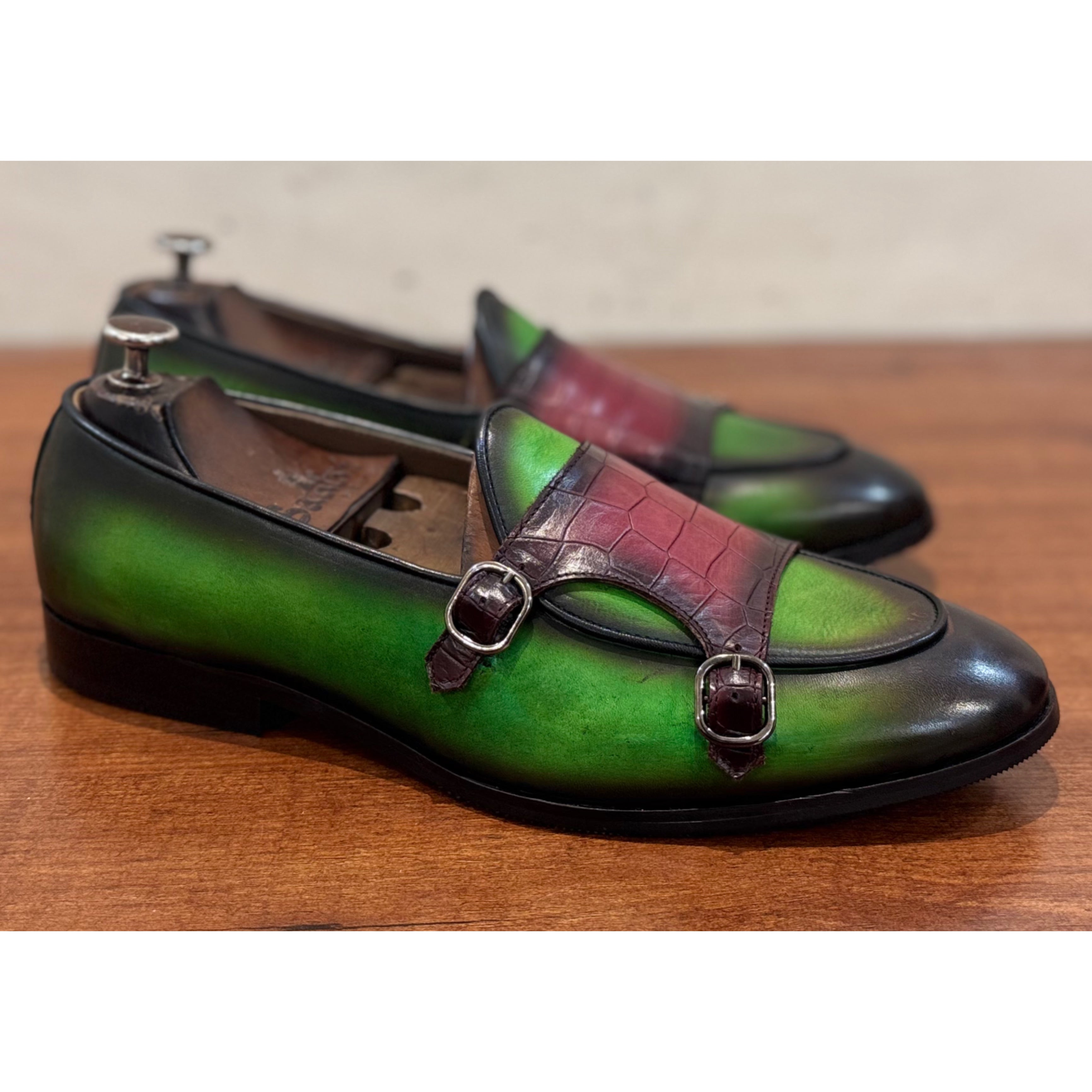 Belgian Monk Strap Green Hand Patina