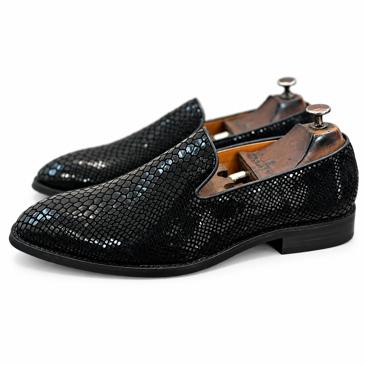Noir Obsidian Snake Foil Loafers