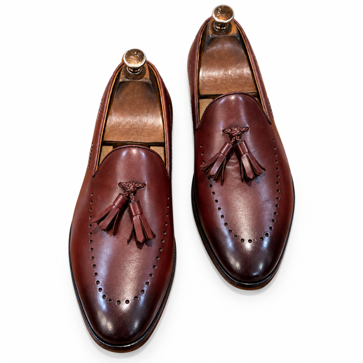 Aurus Burgundy Hand Patina Tassel Loafers