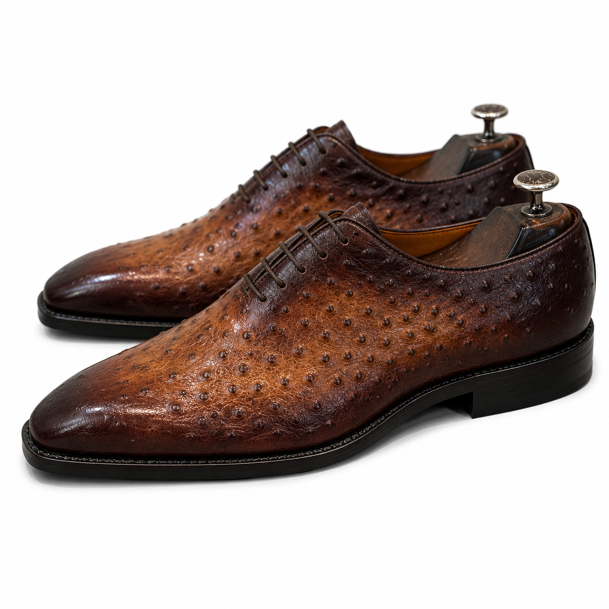 Ostrich Wholecut Oxfords Tan Hand Patina