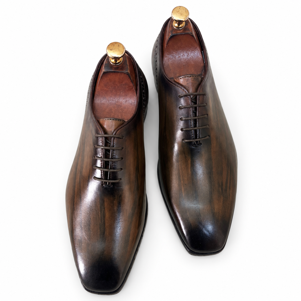Saalvi Heritage Brown Hand-Patina Leather Oxford Shoes for Men