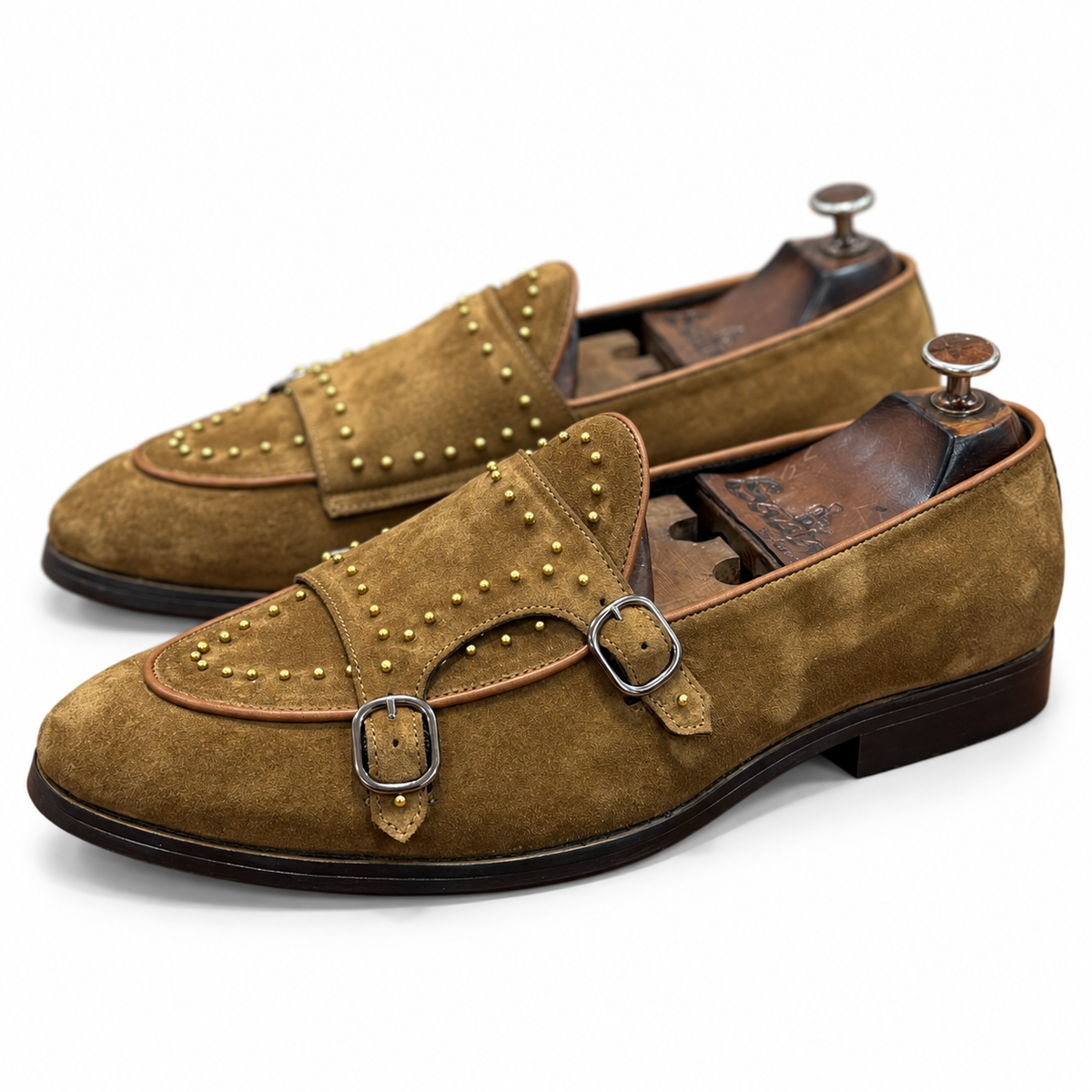 Antique Tan Studded Double Monk Straps