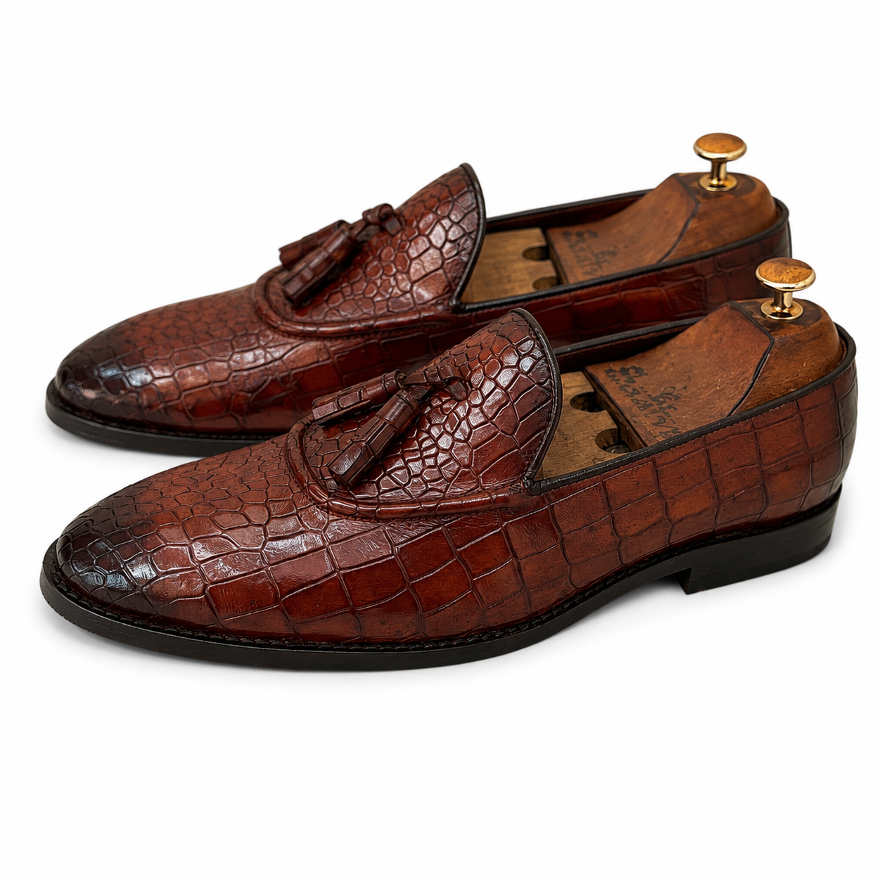 Crocodile Tassel Loafers - Brown