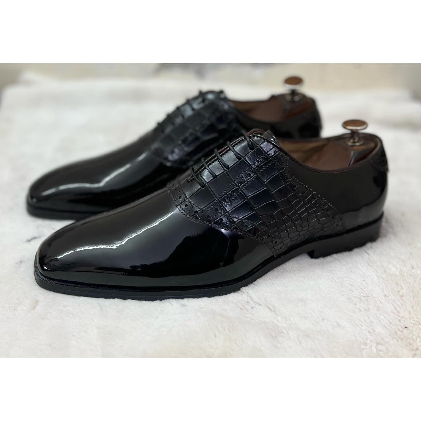 Black Patent Oxfords Croco