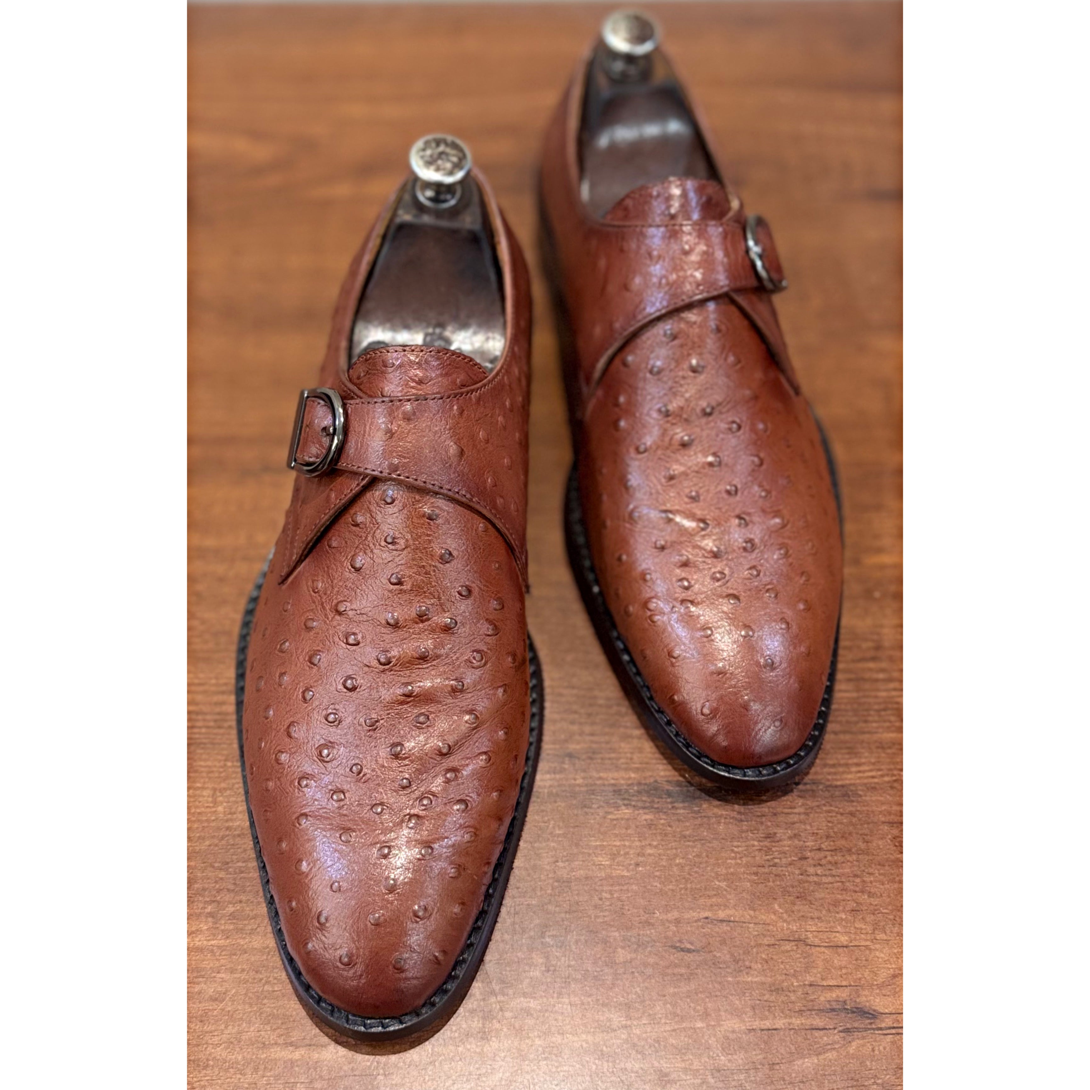 Tan Ostrich Single Monk Straps