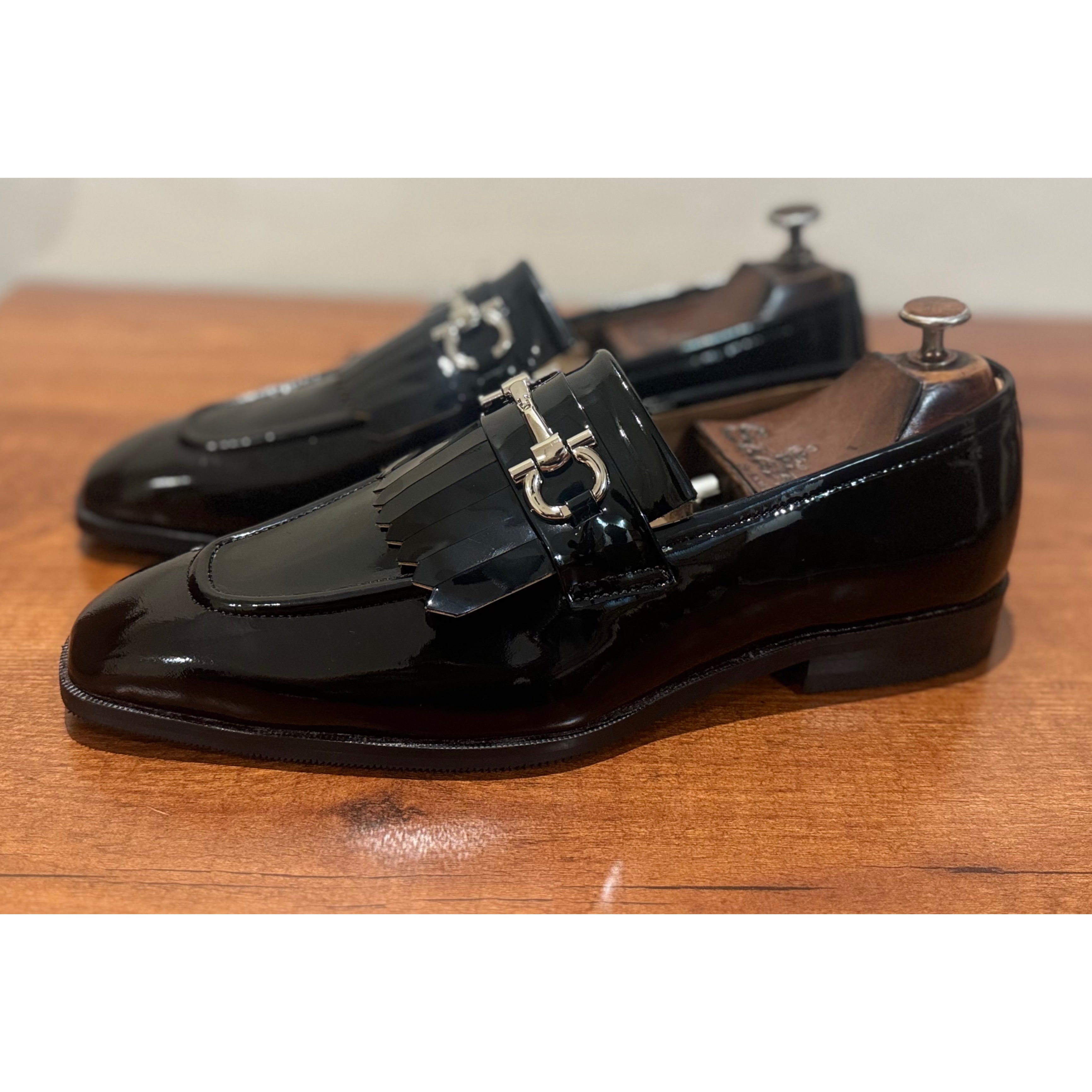 Patent Loafers With Fringes