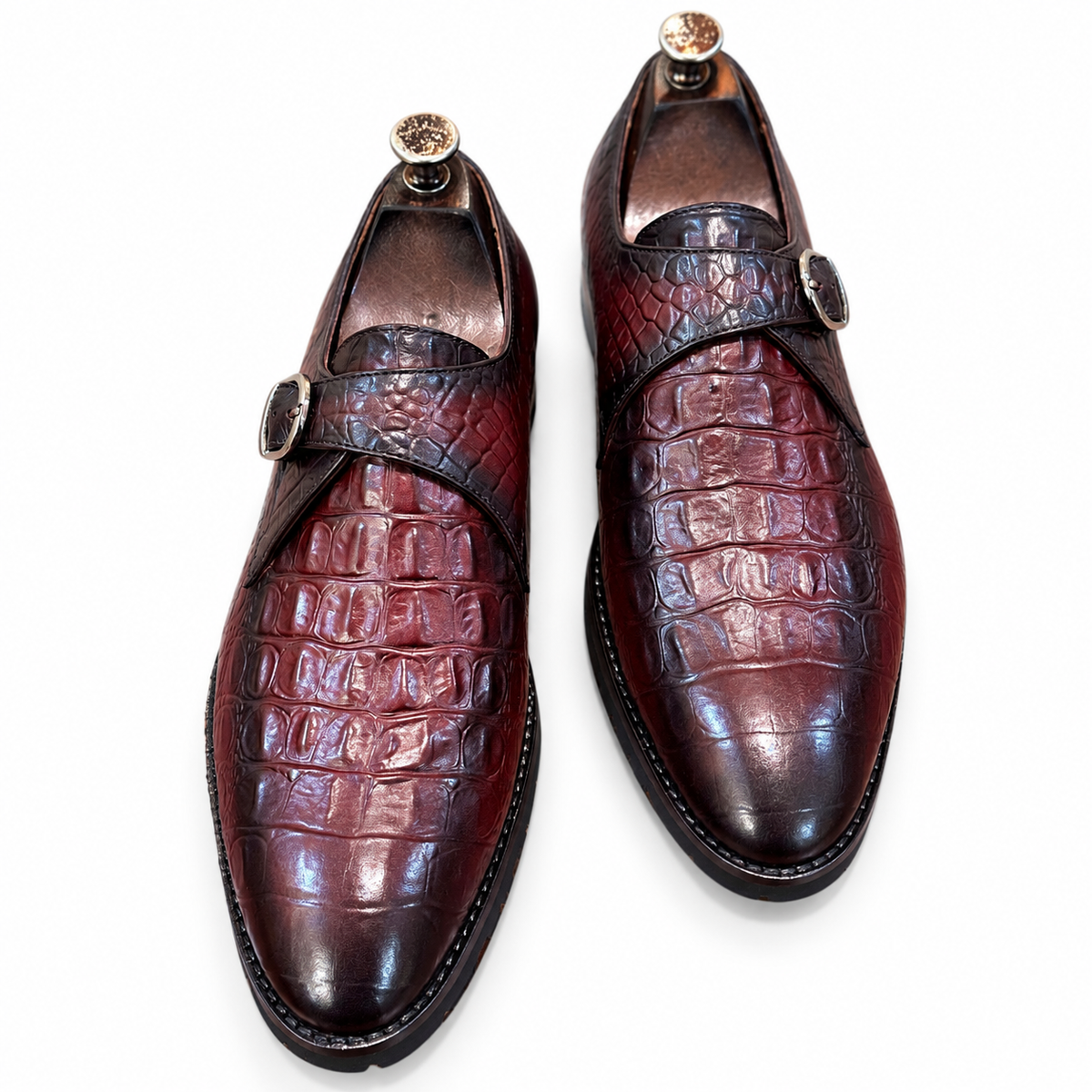 Bordeaux Croc-Embossed Monk Strap