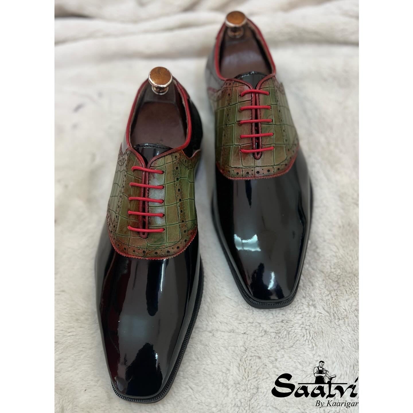 Black Patent Oxfords Hand Patina Croco