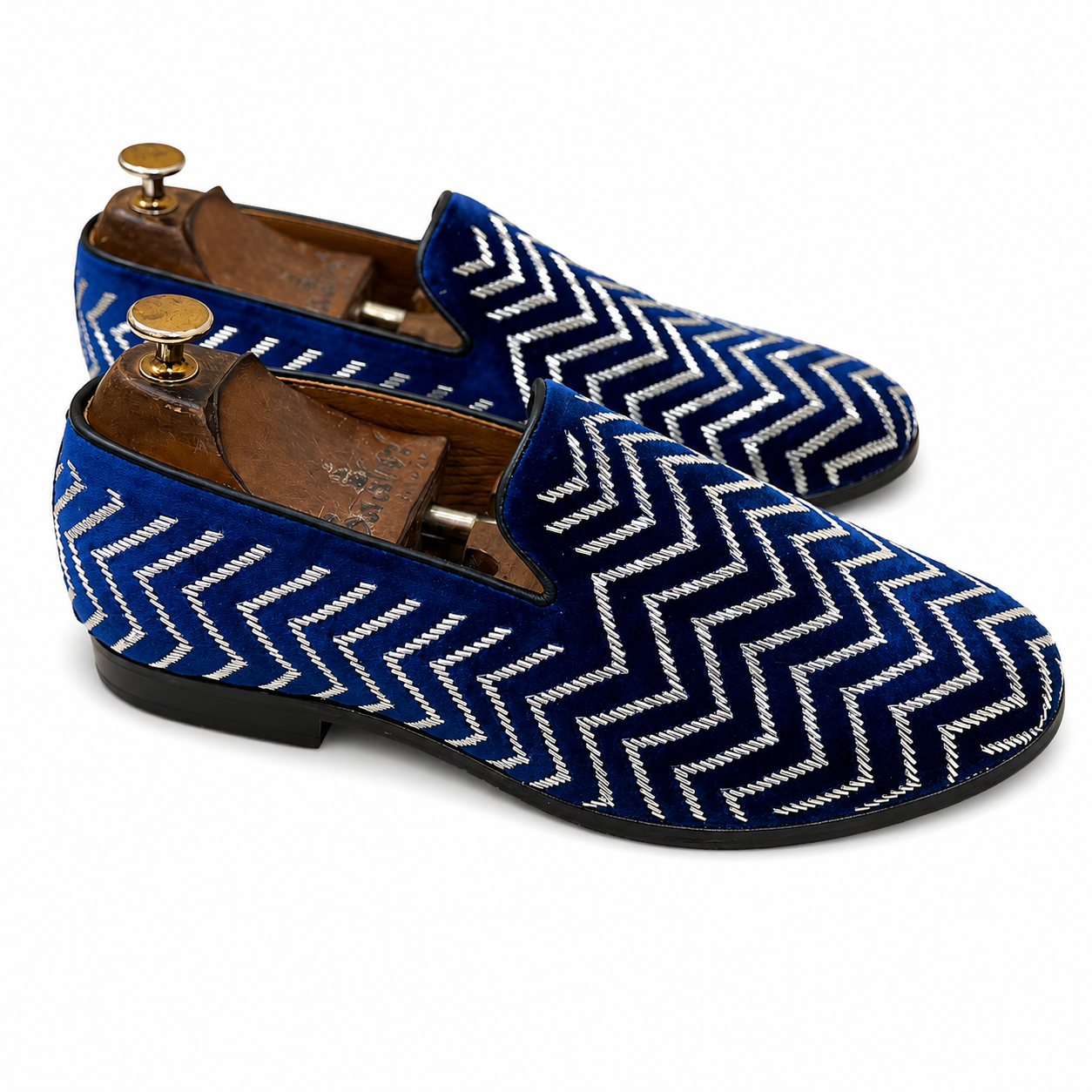 Azure Chevron Velvet Loafers