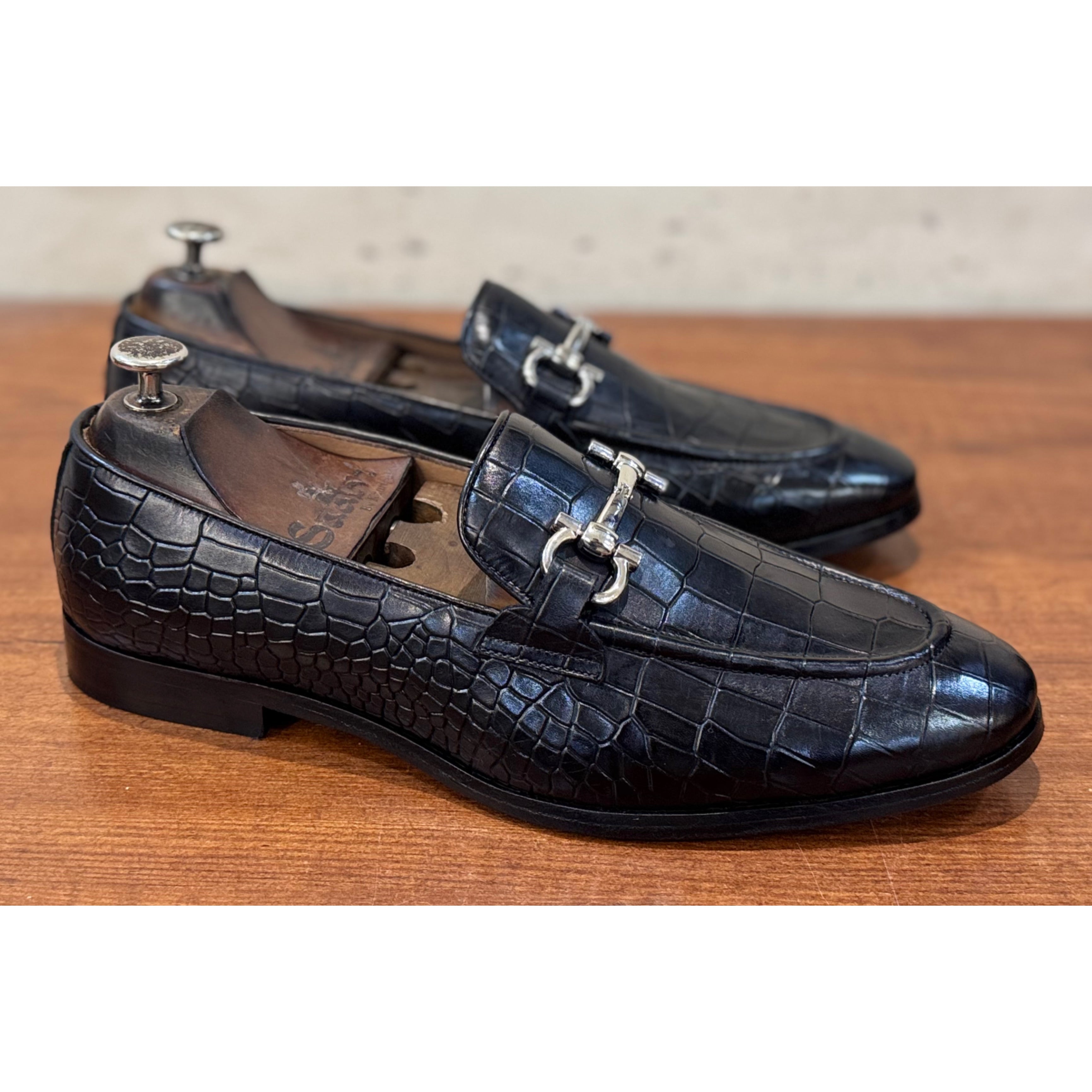 Black Croco Horsebit Loafers