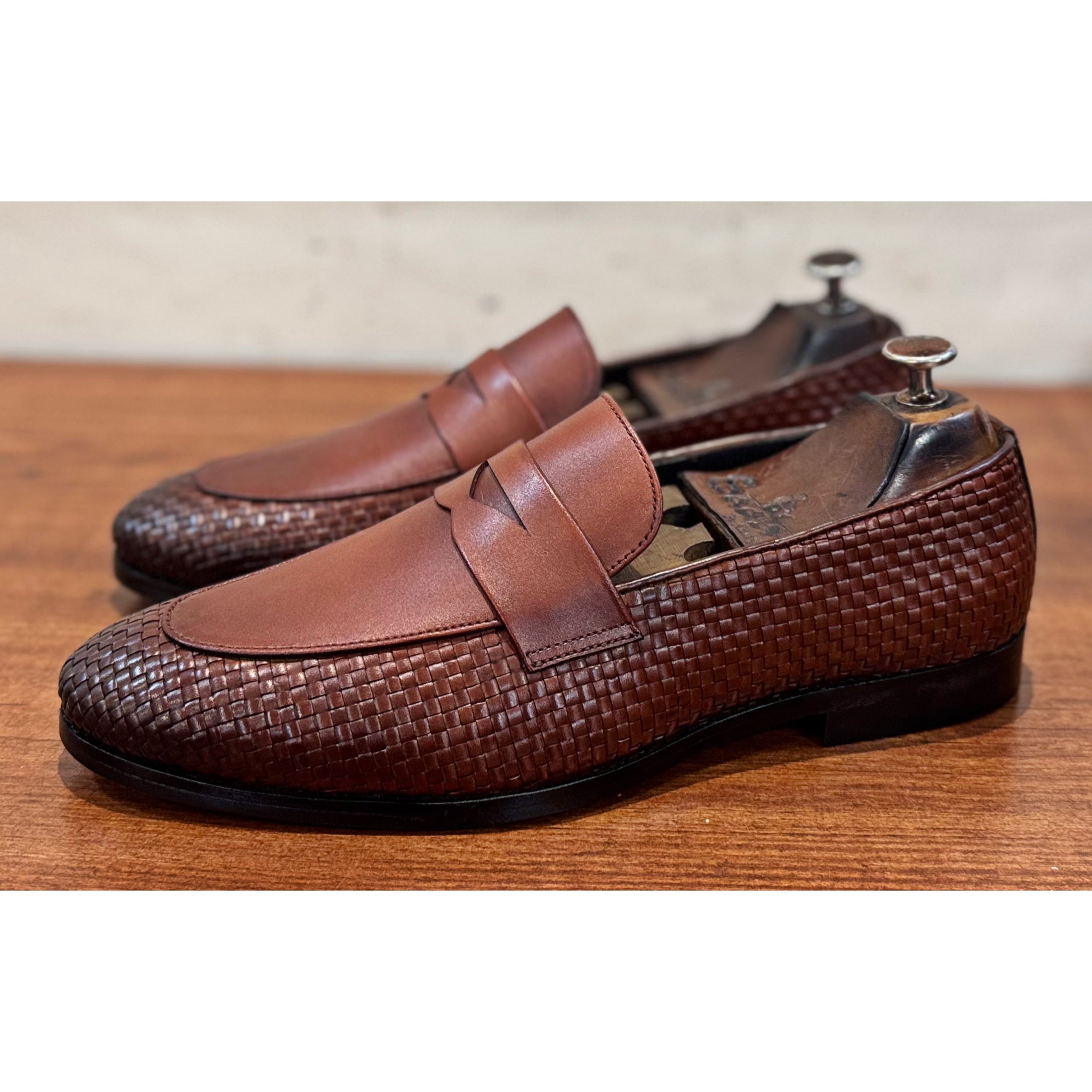 Tan Weave Penny Loafers