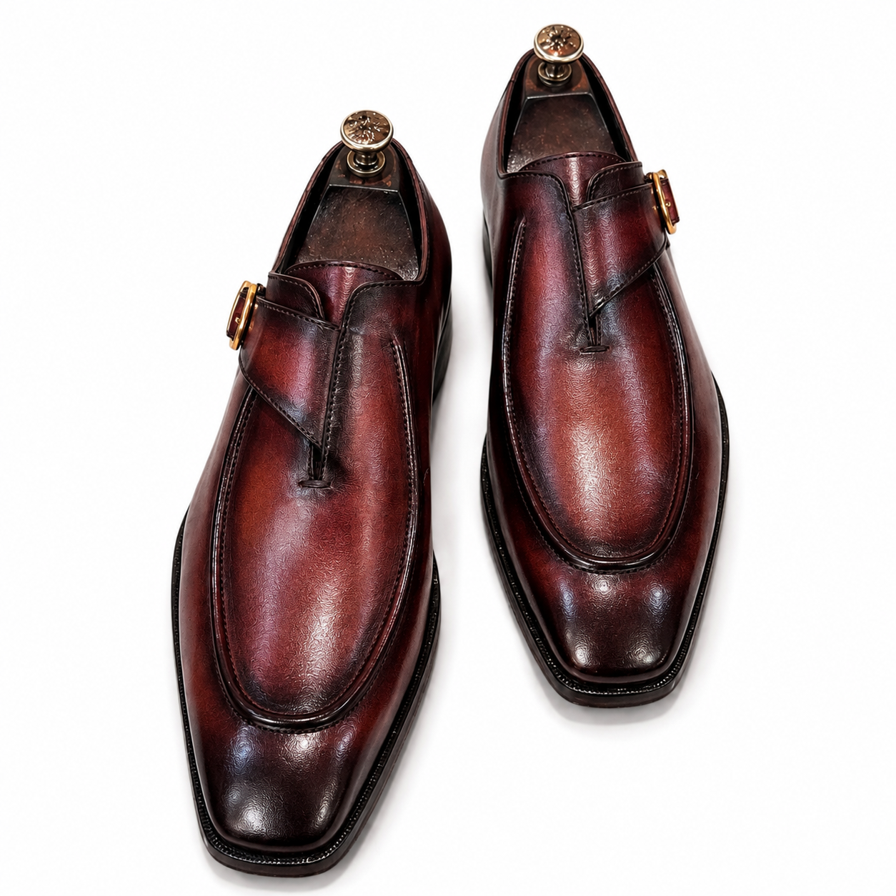 Royal Burgundy Handcrafted Leather Single Monk Strap Shoes