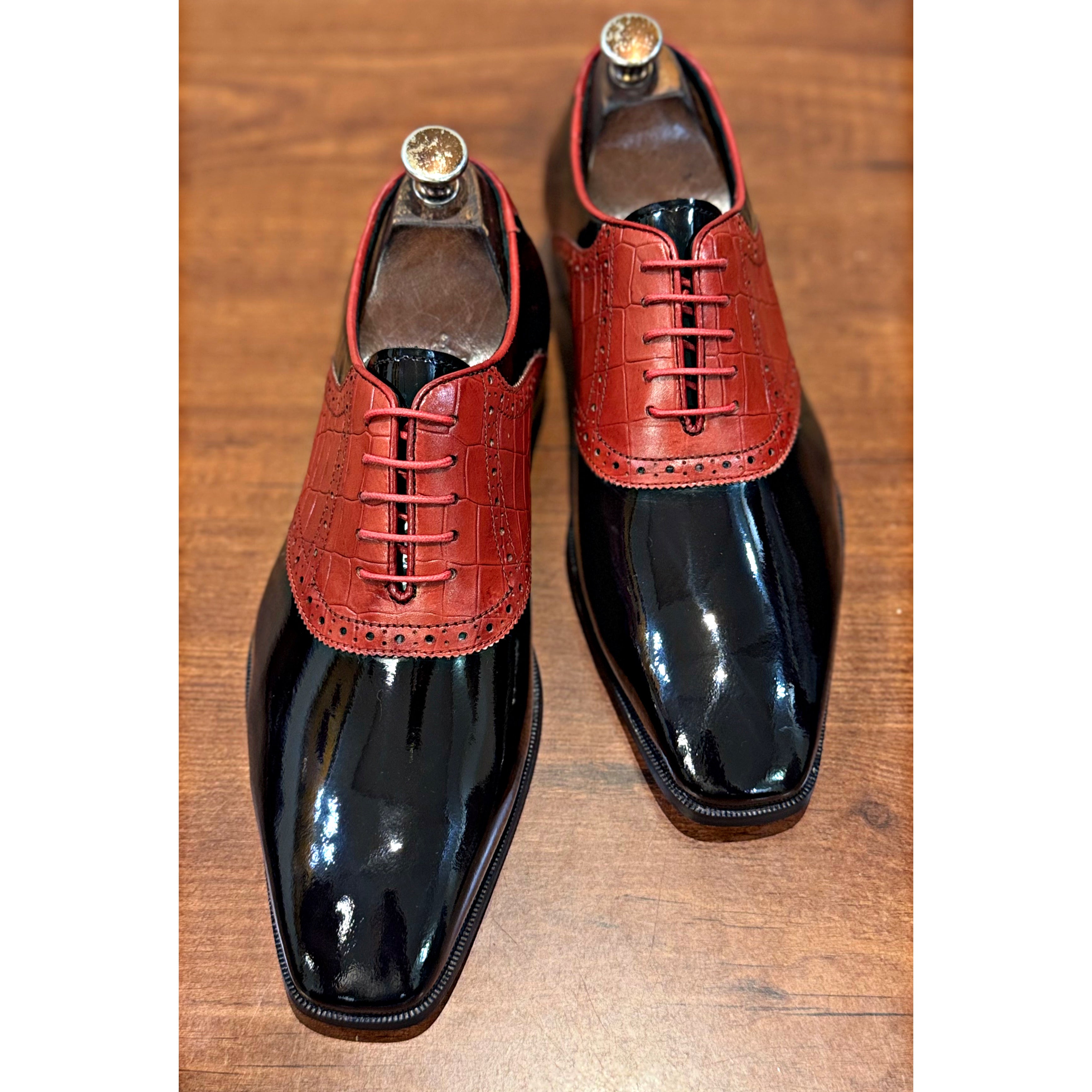 Black Patent Oxfords Red Croco