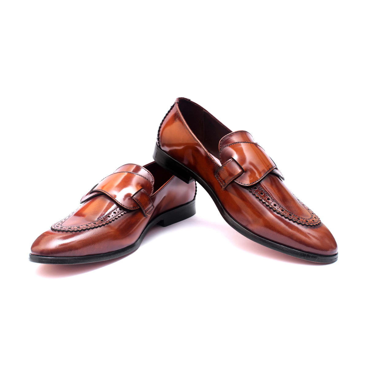 Valmont Cognac Butterfly Brogue Loafers