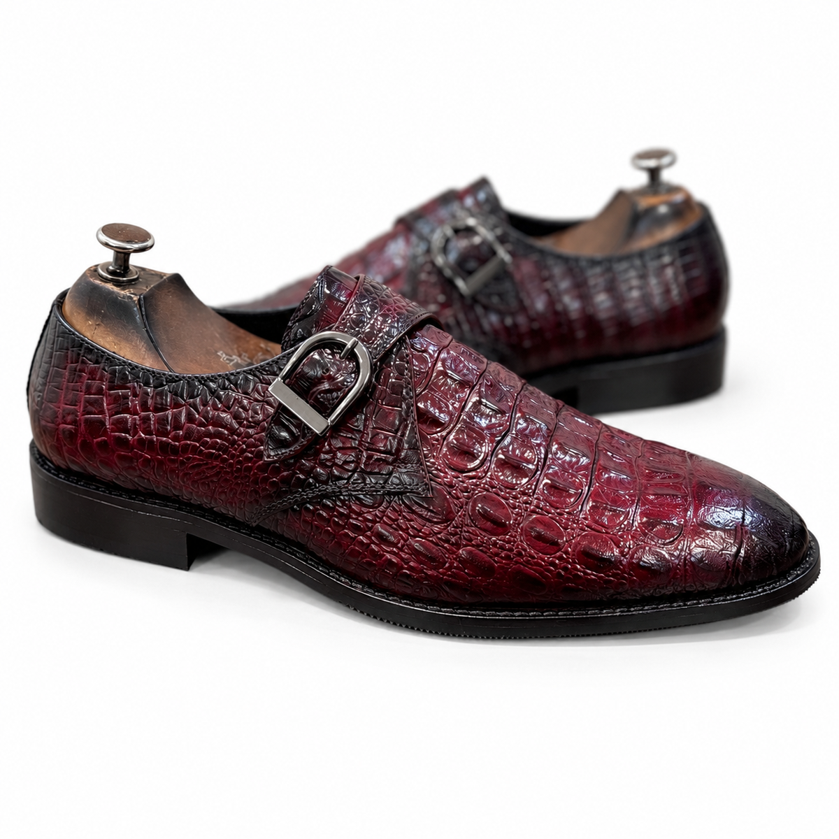 Wine Croco Monk Straps