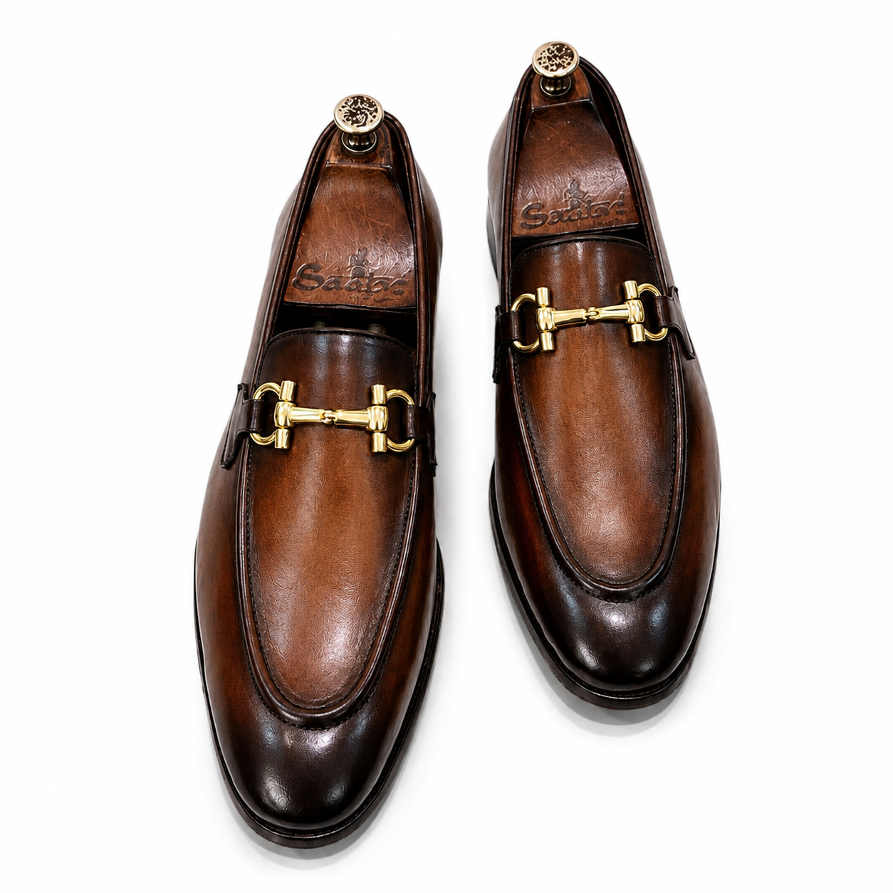 Cognac Gold Horsebit Leather Loafers