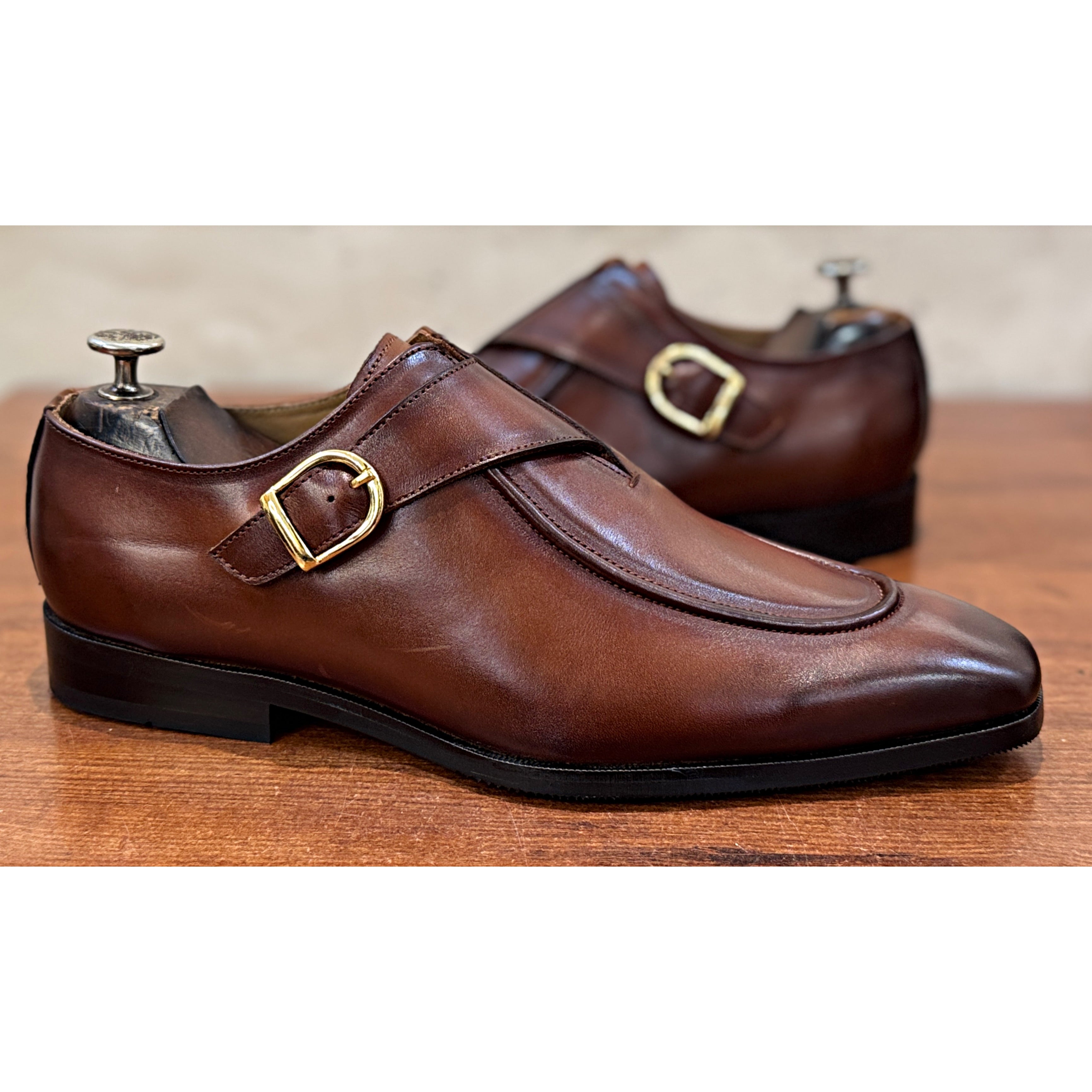 British Pointy Toe Single Monk – Chestnut Brown