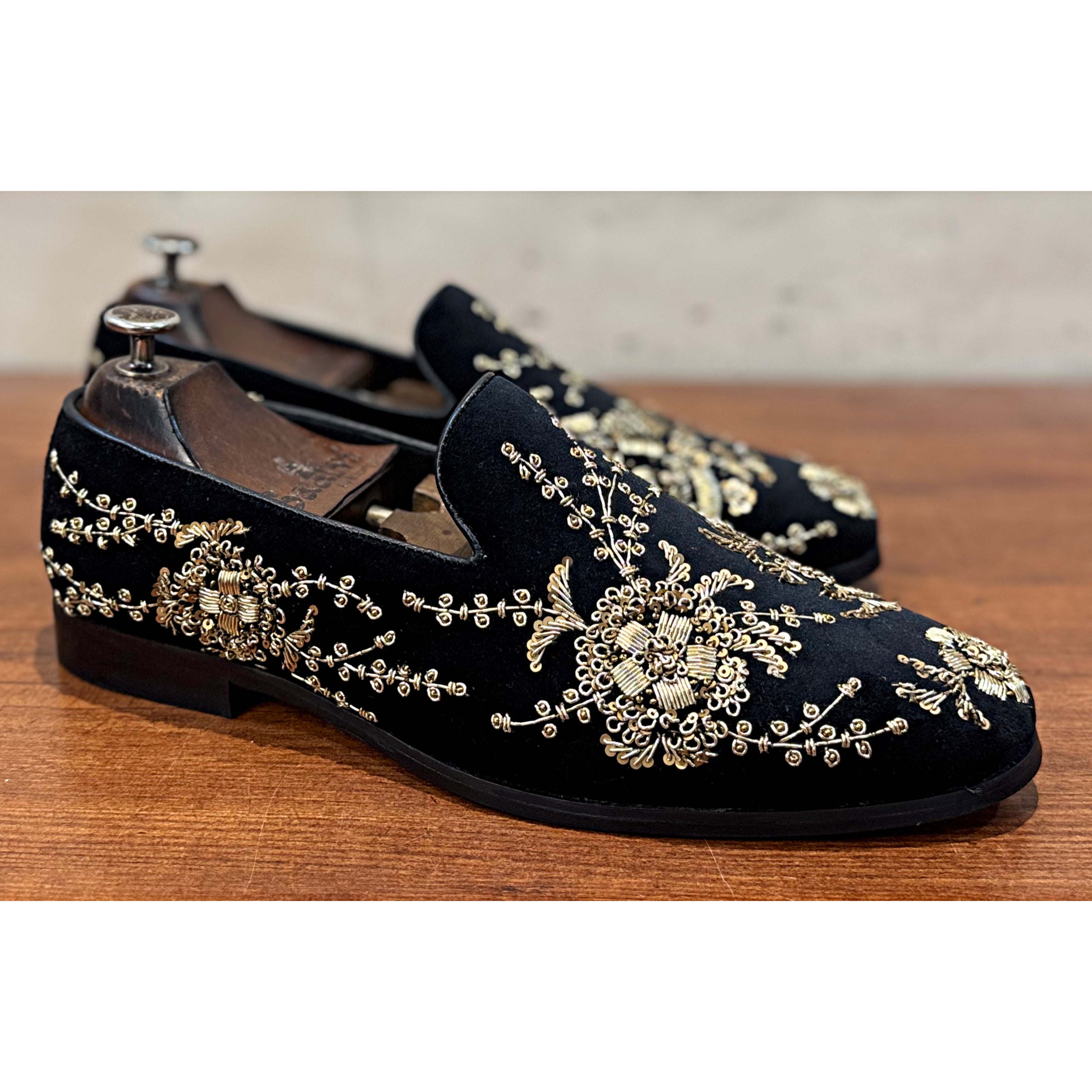 Black Velvet Gold Zardosi Slipon