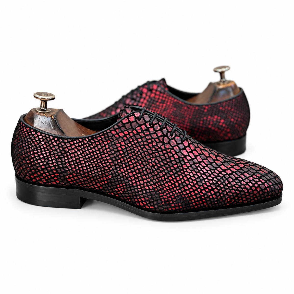 Crimson Noir Textured Leather Oxfords