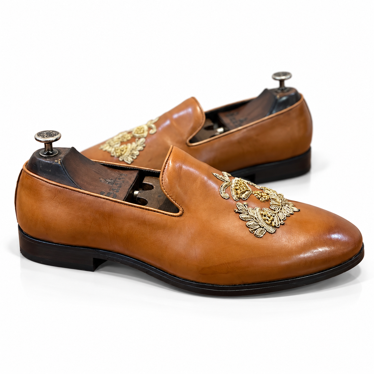 Aureate Sovereign – Tan Gold Embroidered Slip-On