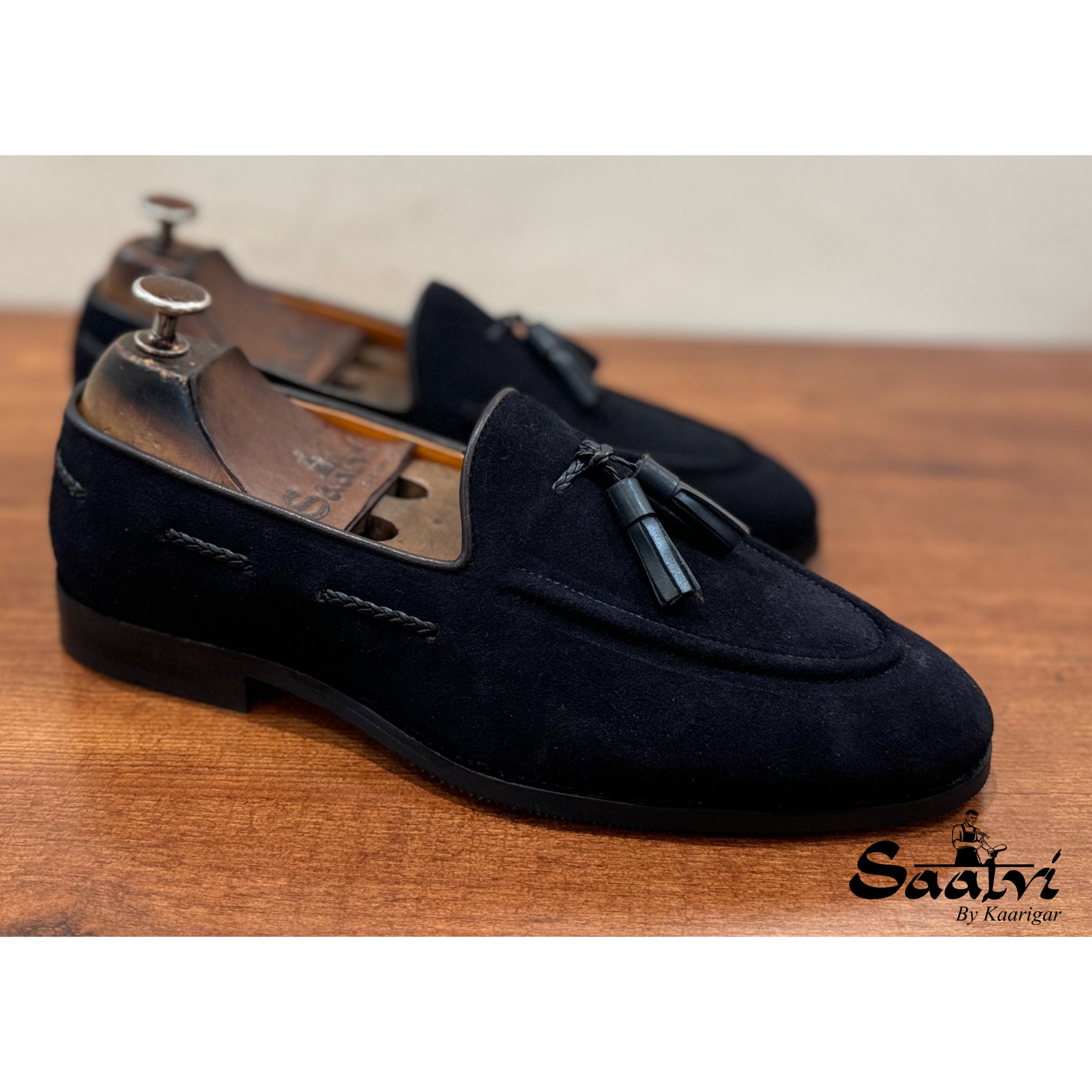 Blue Suede Loafers with Tassels