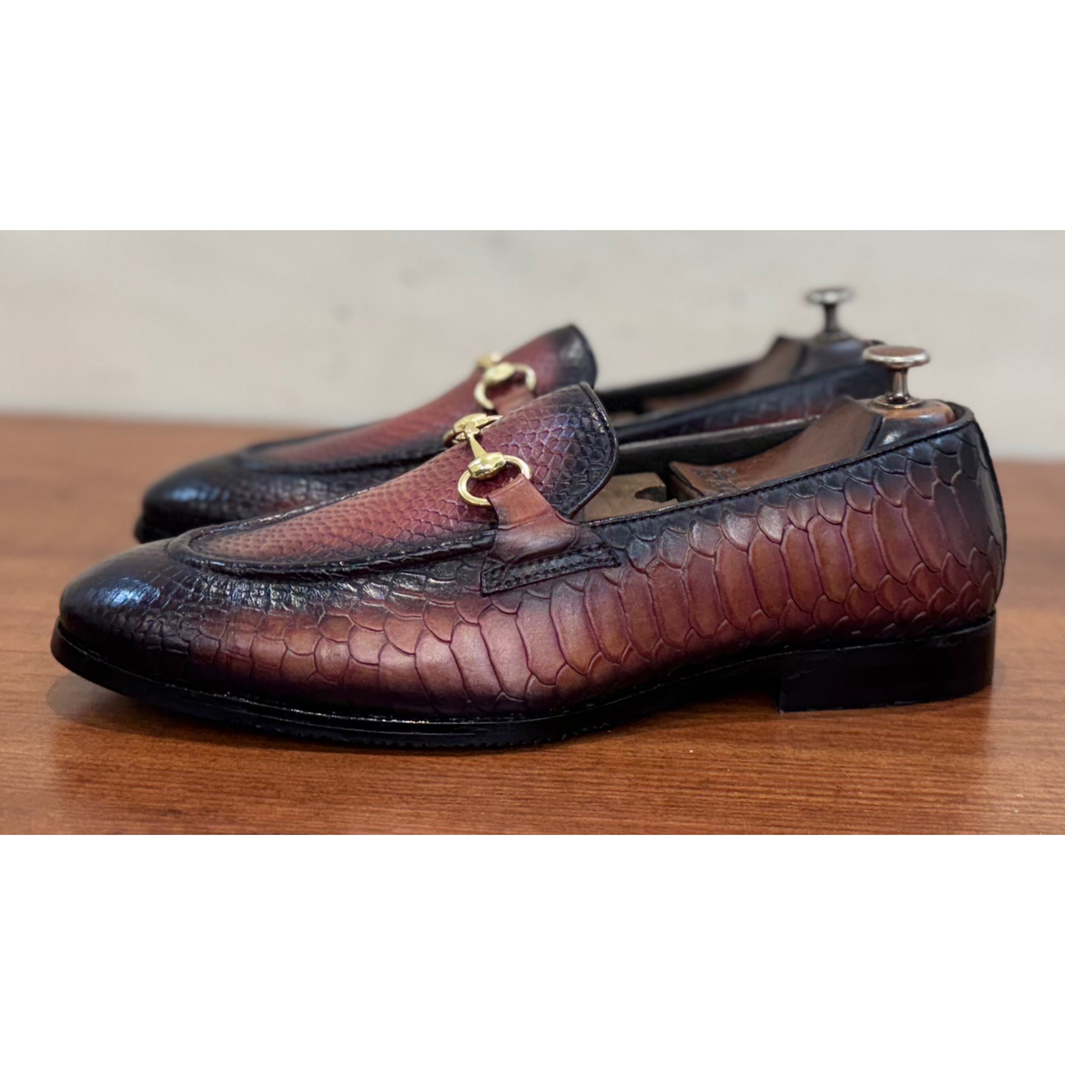 Python Embossed Loafers Hand Patina