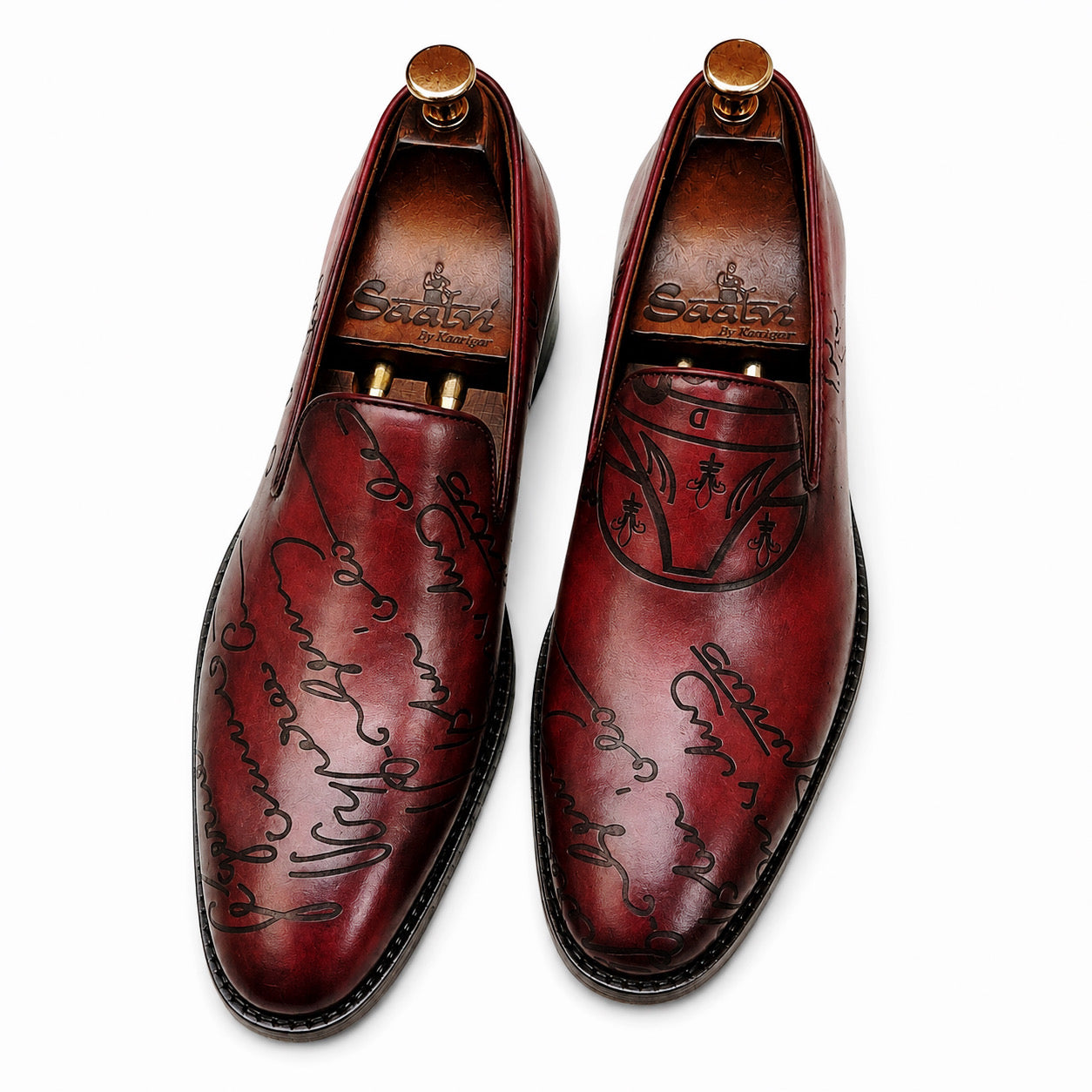 Artisan Script Leather Loafers – Burgundy