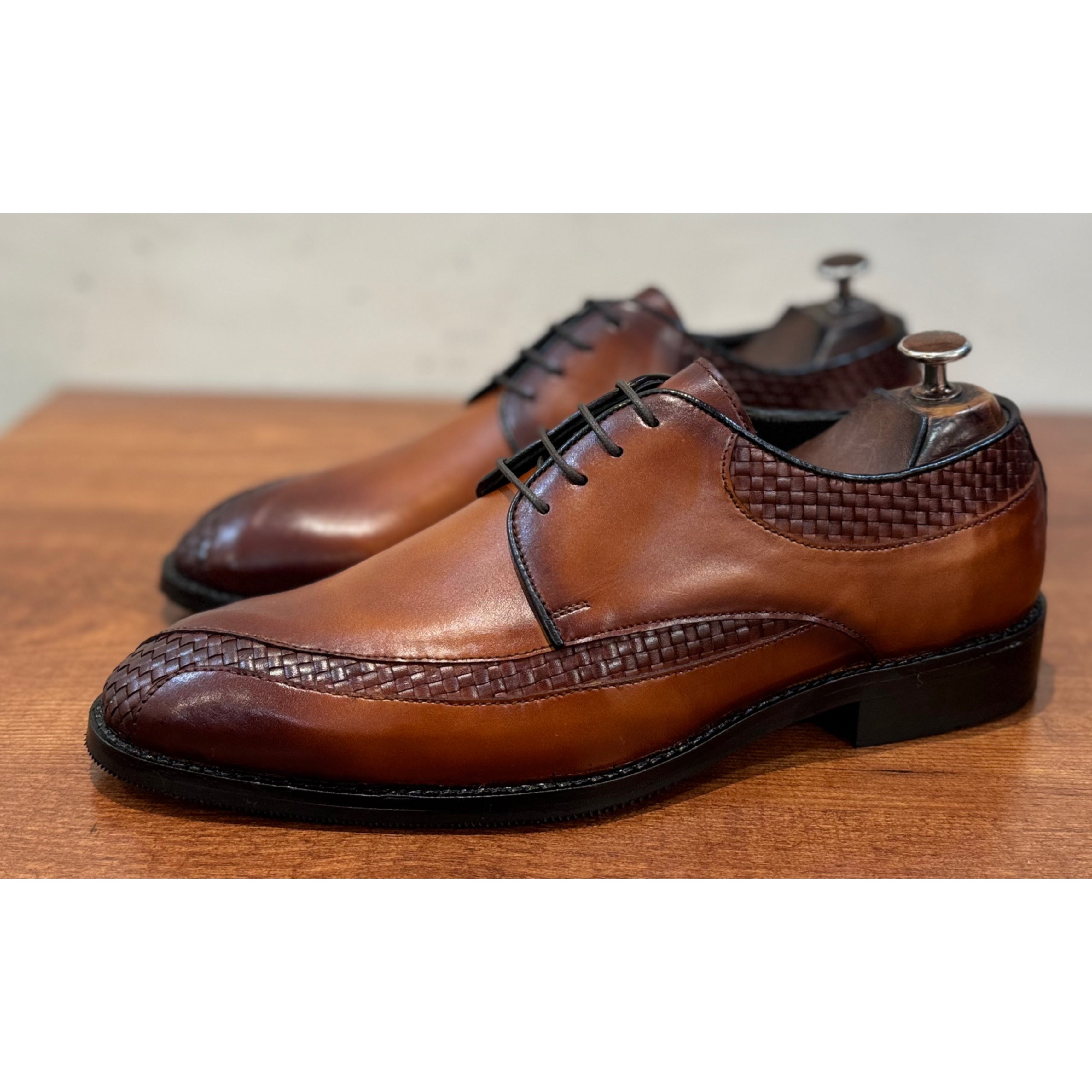Tan Weave Oxfords Hand Patina