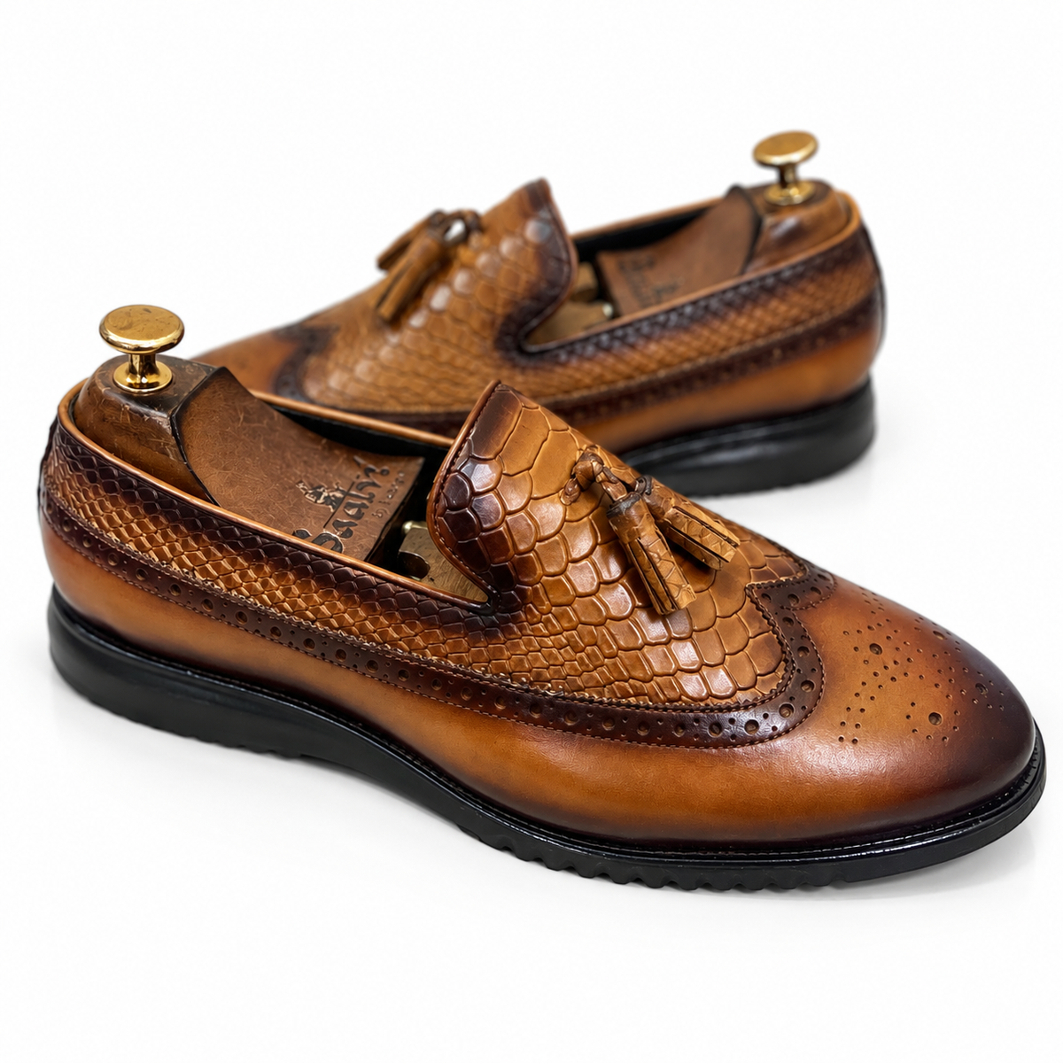 Verdant Cognac Lightweight Wingtip Tassel Loafers