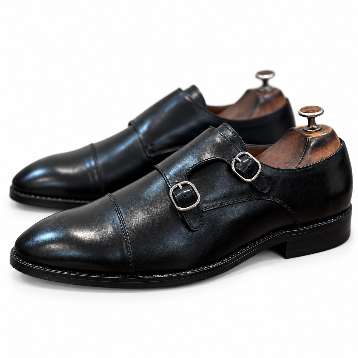Noir Regent Double Monk Strap Shoes