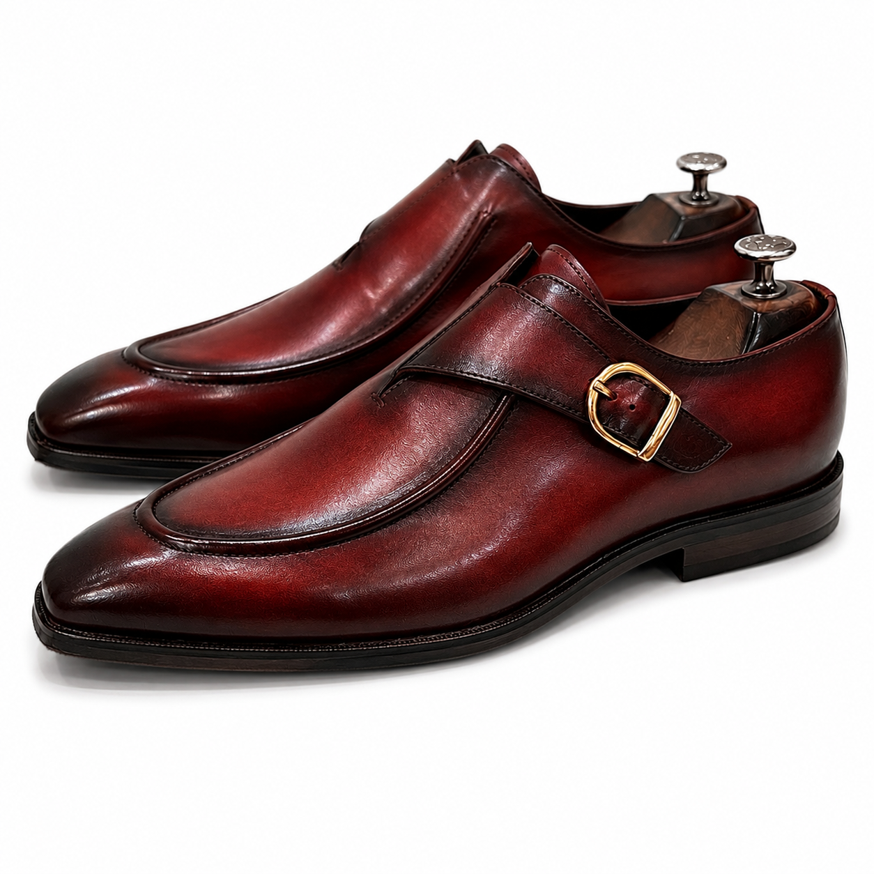 Royal Burgundy Handcrafted Leather Single Monk Strap Shoes