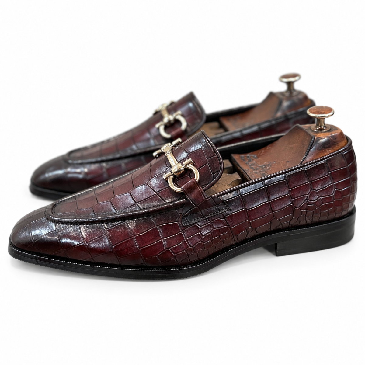 Oxblood Croc Horsebit Loafers